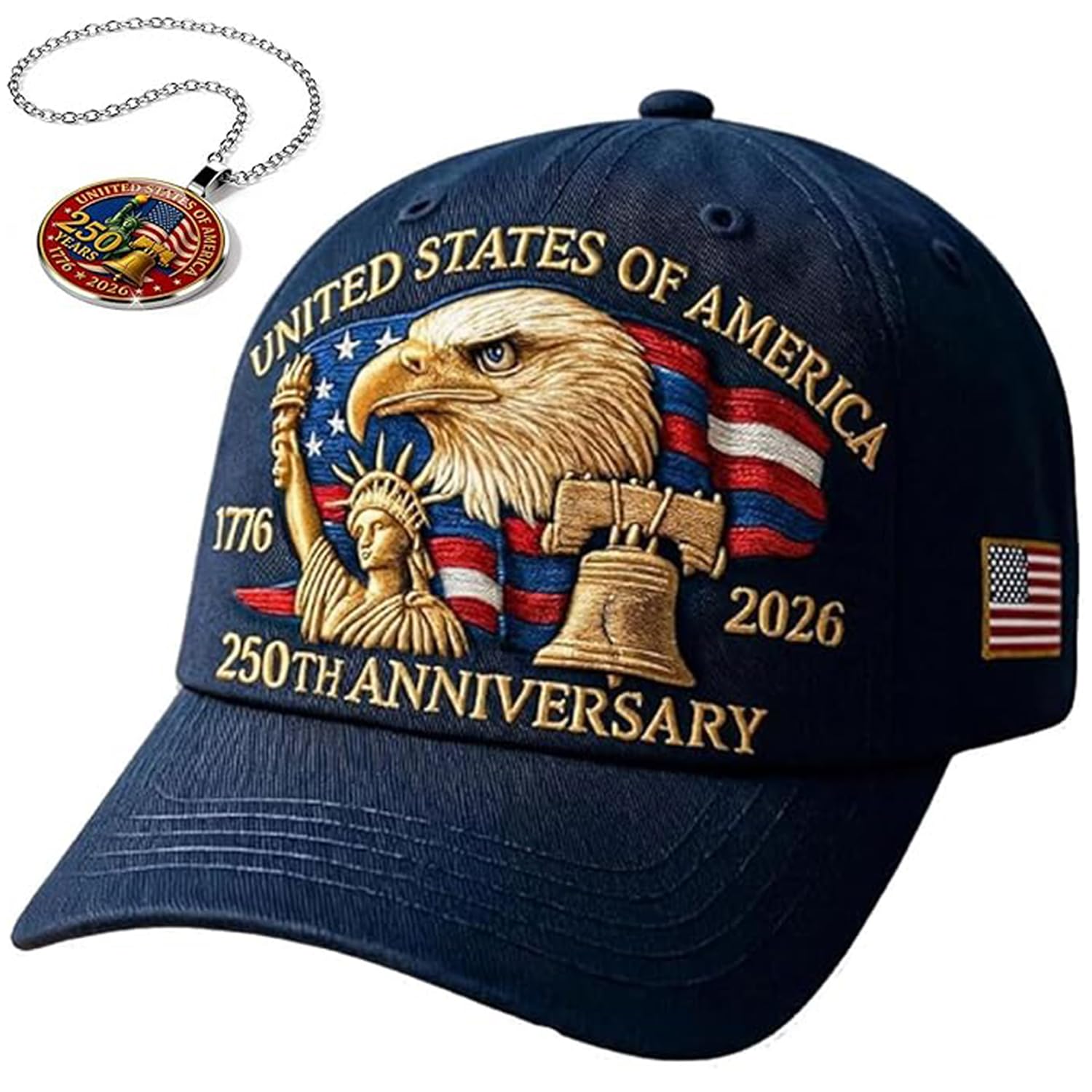250 Anniversary USA Hat - Retro Embroidered 250th Anniversary Patriotic Adjustable Baseball Cap for Men and Women (B)