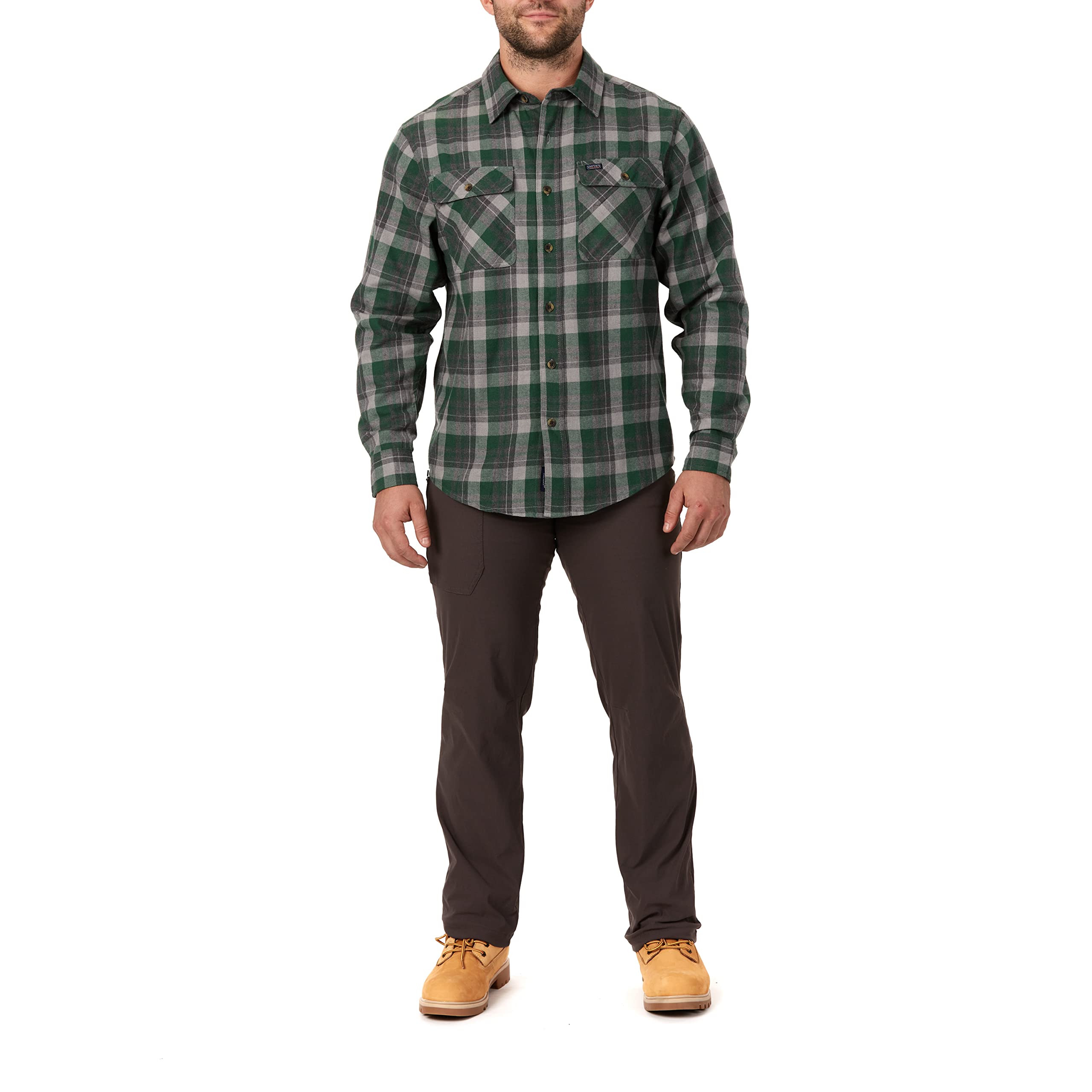 Smith's Workwear mens Plaid Two Pocket Flannel Button Down Shirt, Heather Viridian-365, X-Large US