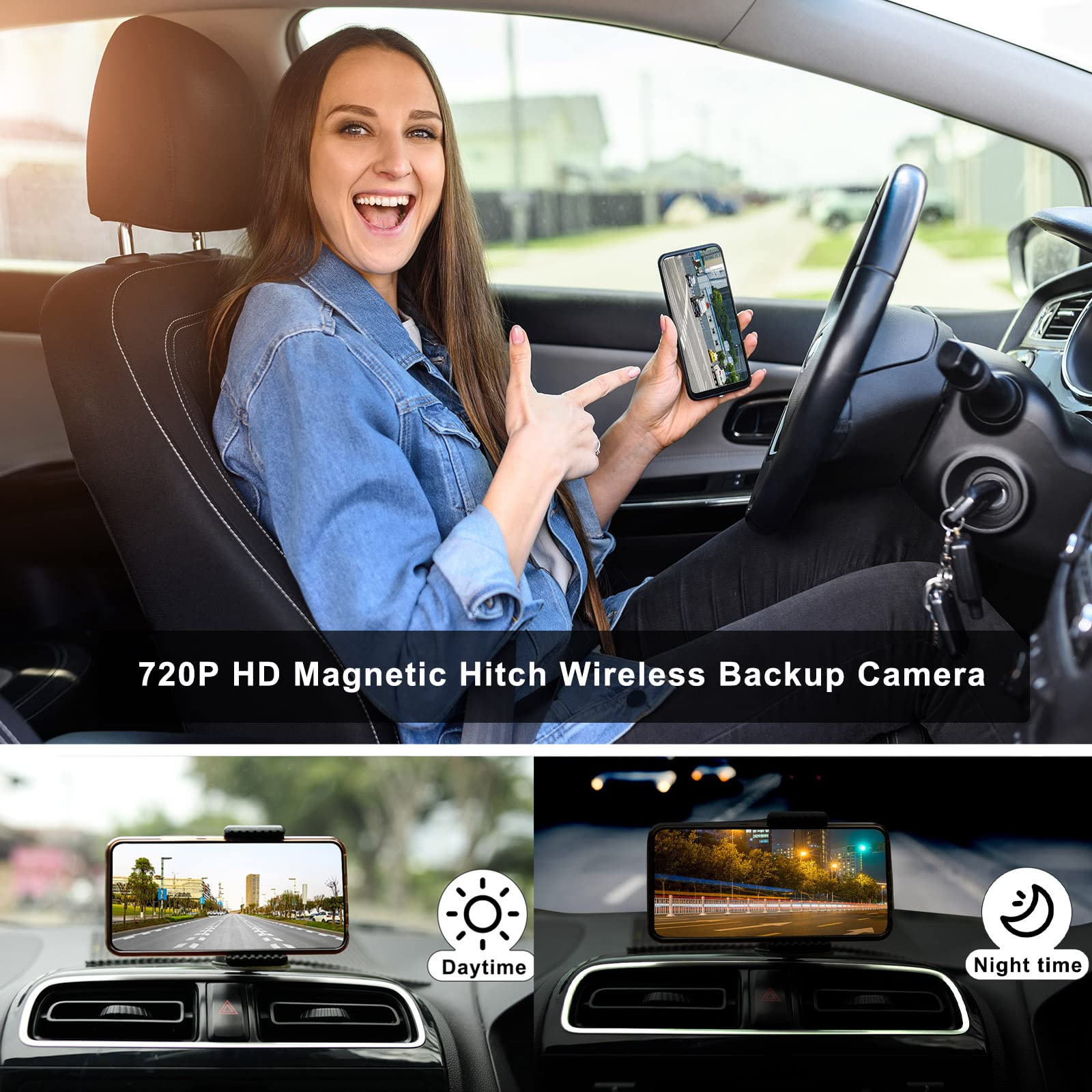 YEOIZO WiFi Magnetic Hitch Wireless Backup Camera, Back Up Front/Rear View Reverse Camera Night Vision Rechargeable Battery, Easy for Hitching Horse Gooseneck Boat Travel Trailer RV for iPhone Android