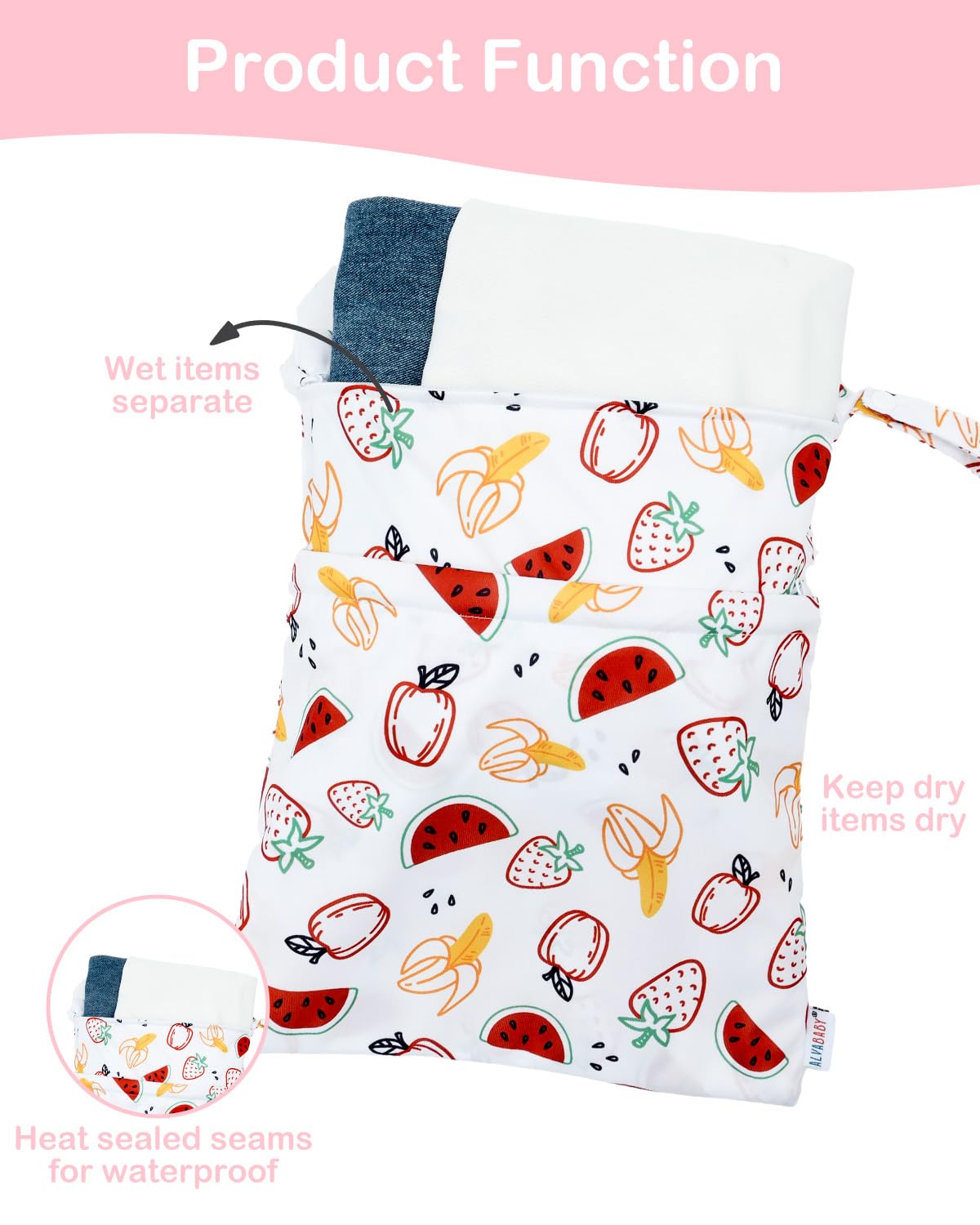 ALVA ALVABABY 2pcs Waterproof Wet Dry Bags,Reusable with Two Zippered Pockets,Baby Cloth Diaper,Travel,Beach,Pool,Daycare,Soiled Baby Items,Yoga Gym Bag,Swimsuits or Wet Clothes 2LW02