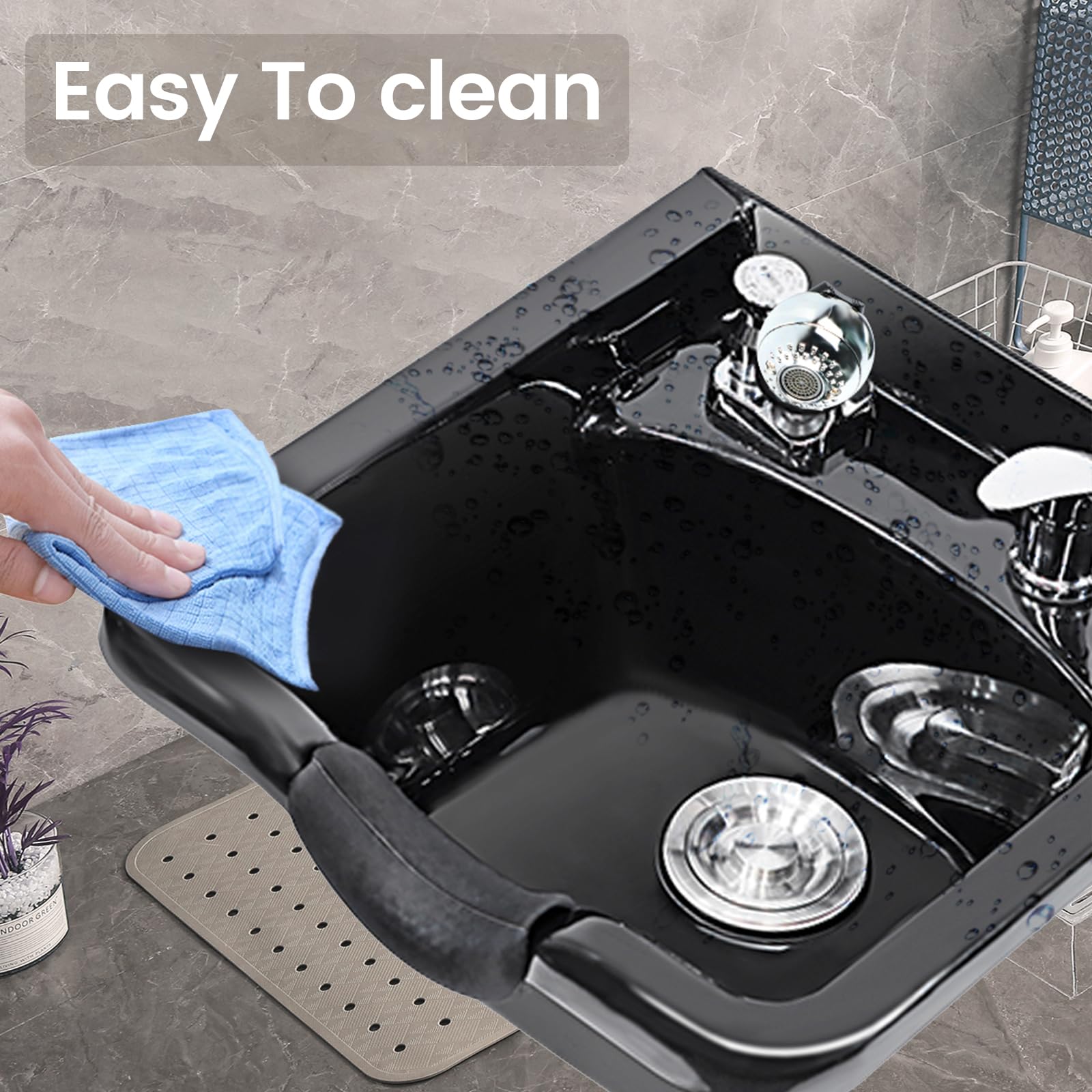 Toriexon Shampoo Bowl for Salons, Black ABS Plastic Shampoo Sink for Home, Easy to Clean and Install Salon Shampoo Bowls for Hair Stylist