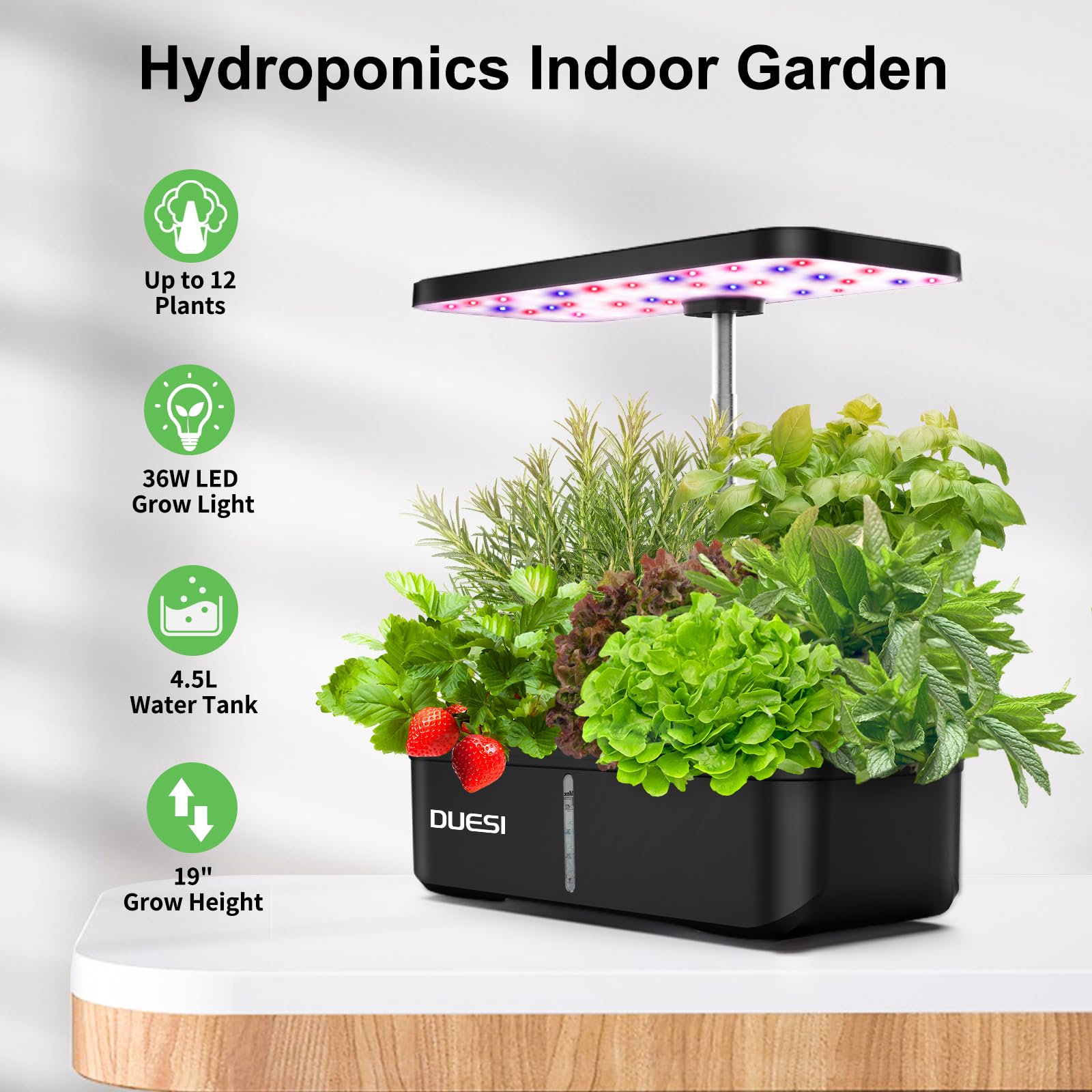 Indoor Garden Hydroponics Growing System, DUESI Upgrade 12 Pods Gardening Plant Germination Herb Kit with LED Grow Light, Hydrophonic Planter Grower Harvest Vegetable Lettuce for Hydroponic Gardeners
