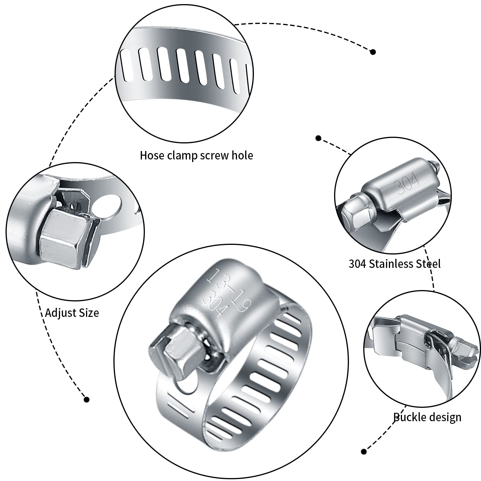 20 Pcs Hose Clamps Stainless Steel, 1/4-2 in (6-51mm) Adjustable Worm Gear Pipe Hose Clamps, Heavy Duty Fuel Line Hose Clamps for Plumbing, Automotive, Dishwasher, Washing Machine, Mechanical