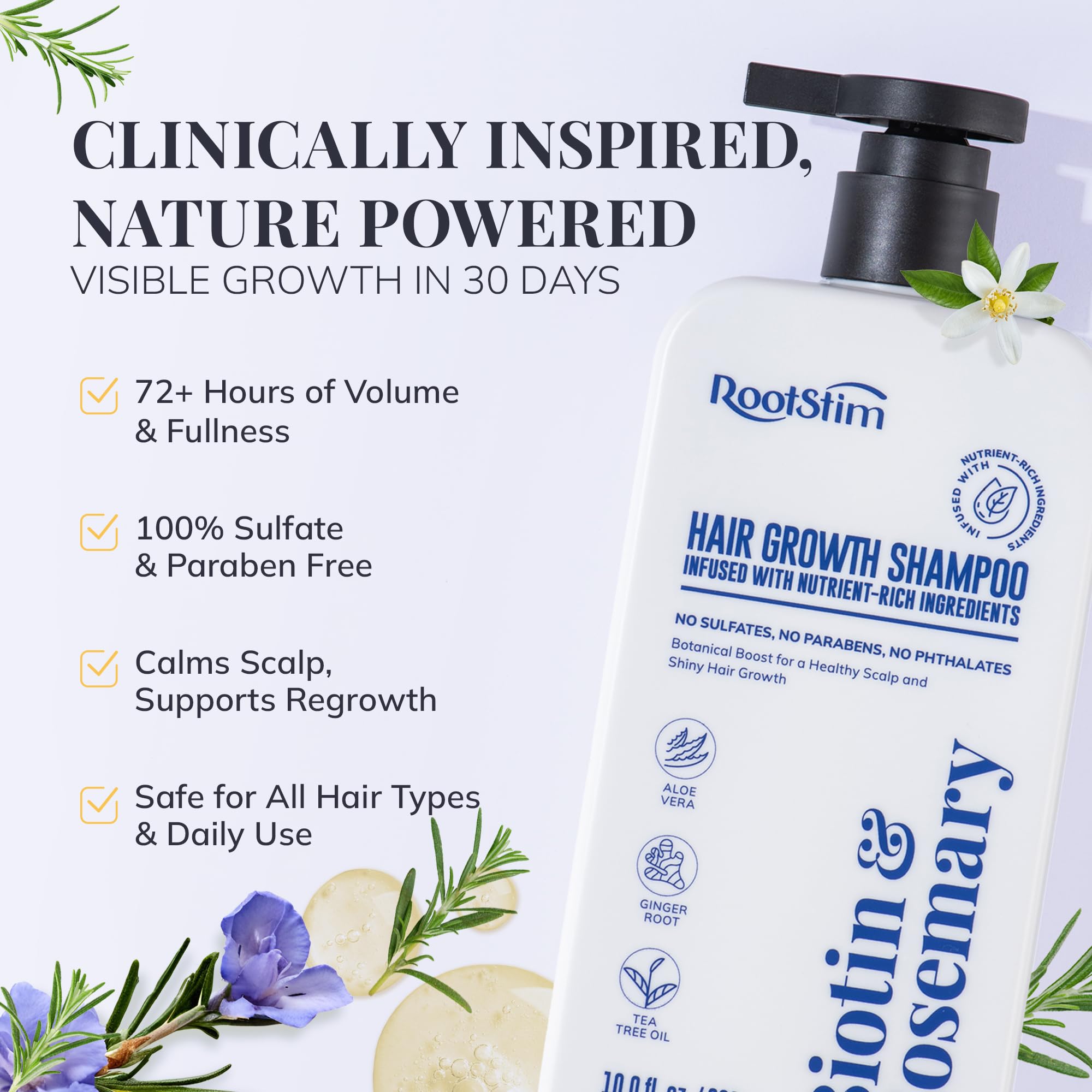 RootStim Biotin & Rosemary Hair Growth Shampoo and 5% Minoxidil Serum 2 packs Hair Loss Treatment