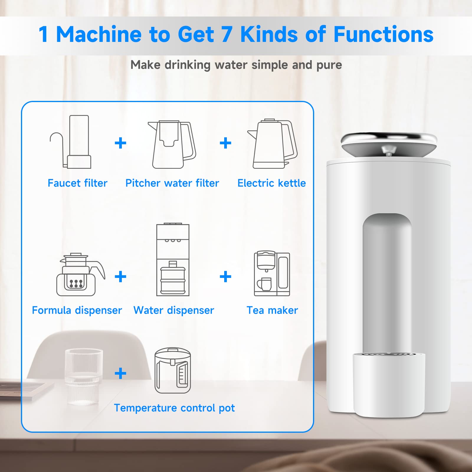 RO Water Filtration System with Instant Hot Water Dispenser, Large Tank, Adjustable Temperatures, Efficient Drainage, and High-Temperature Safety Lock, White