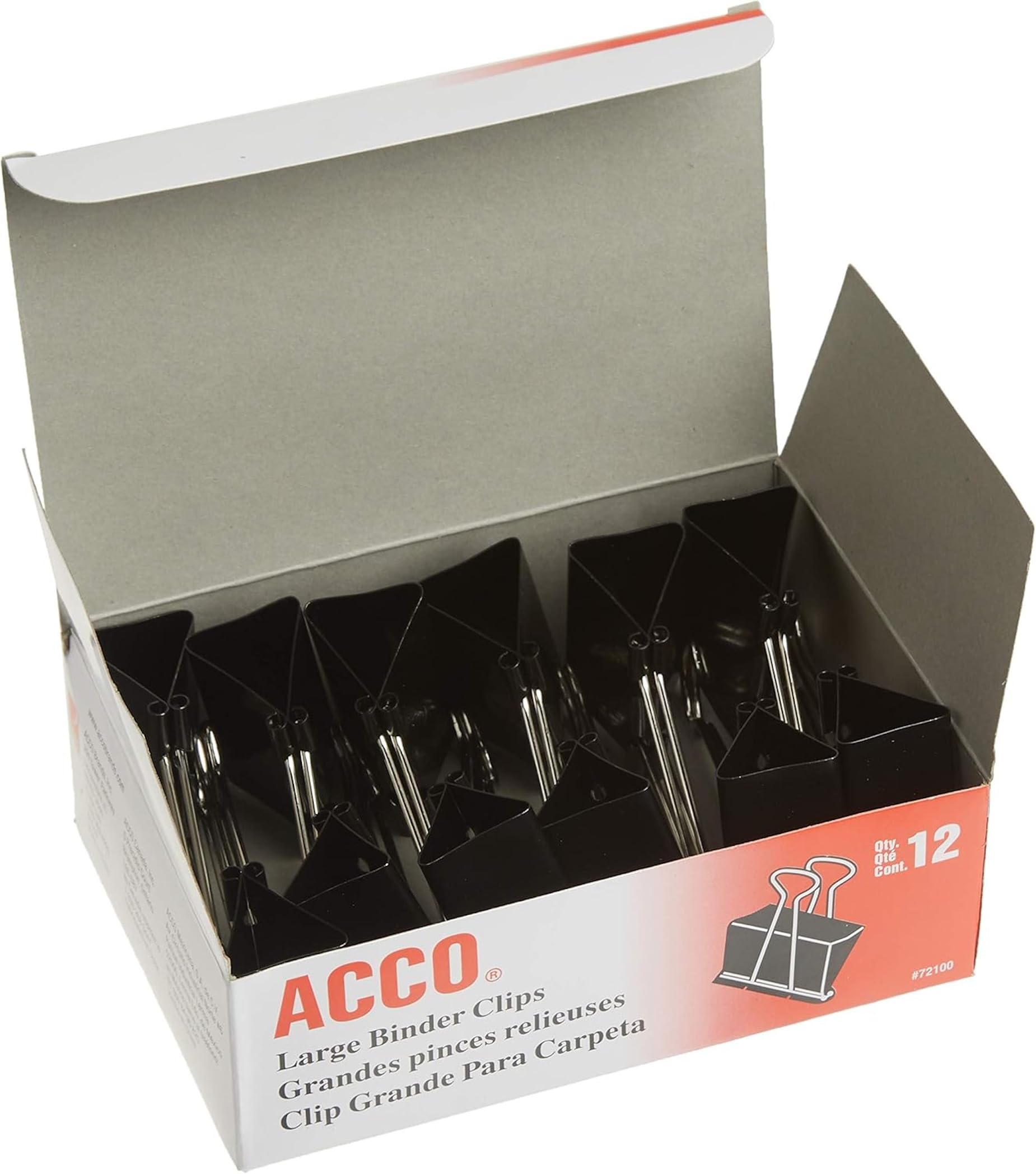 Acco Brand Binder Clips, Large, 1 Box, 12 Clips/Box (72100)