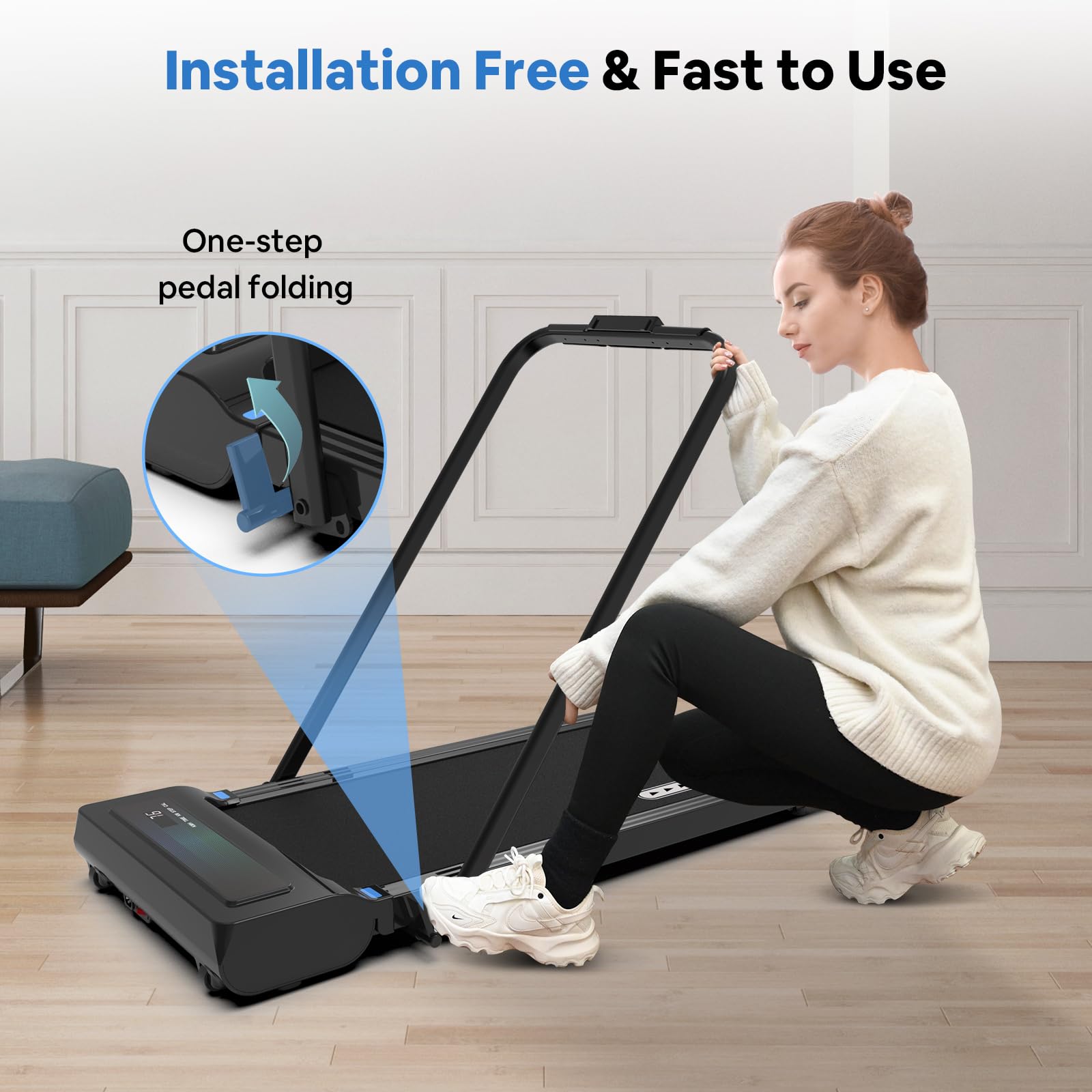 CIIHI Walking Pad Under Desk Treadmill- 2 in 1 Folding Treadmill with 0.6-7.6 Mph - Portable Foldable Treadmill for Home Office, Free-Installation with 265 lbs Capacity
