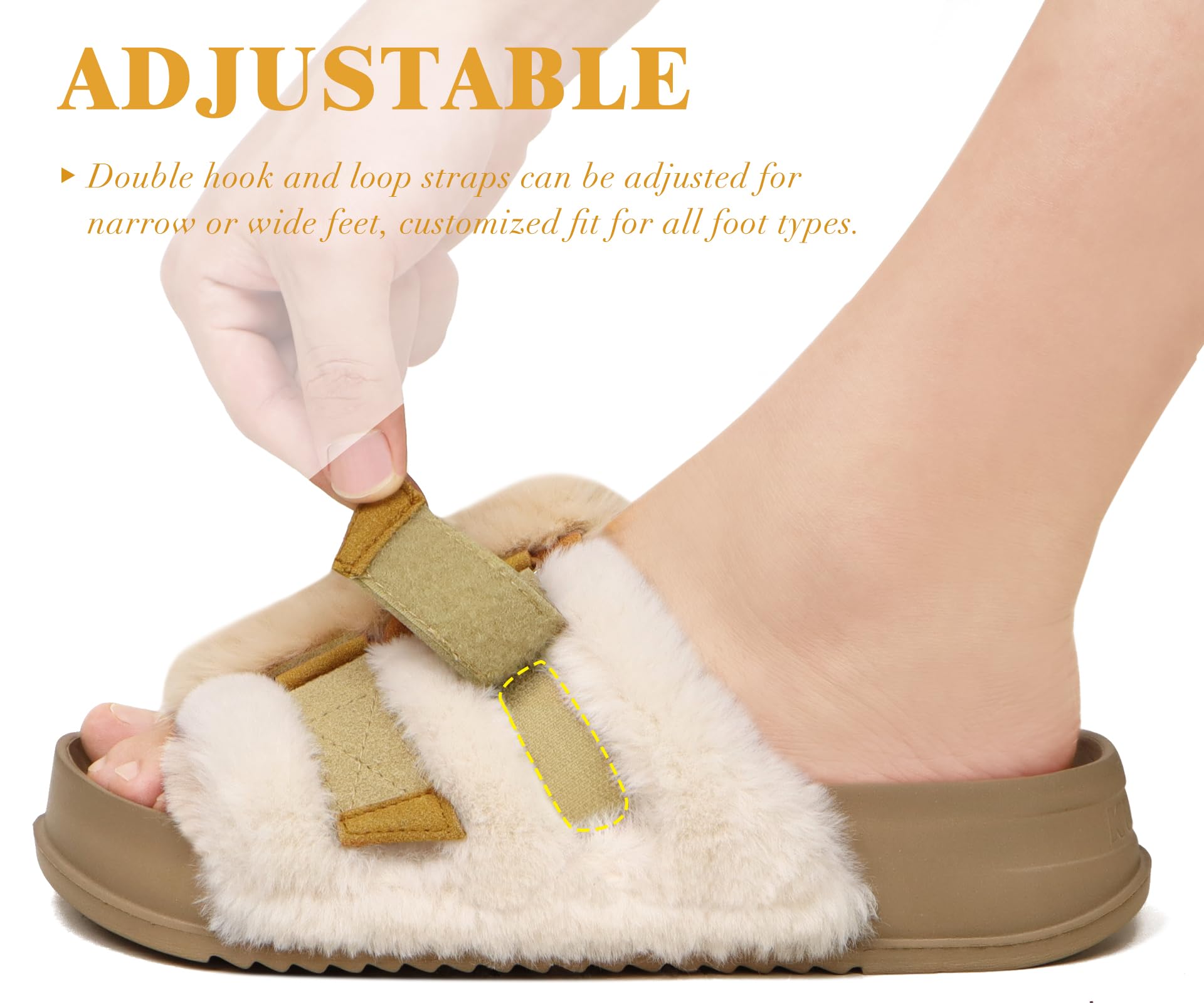 KuaiLu Womens Slides Soft Cushion Faux Fur Sandals for Women Open Toe House Slipper with Arch Support Ladies Slip On Fuzzy Platform Slipper Indoor Outdoor,Beige Size 8