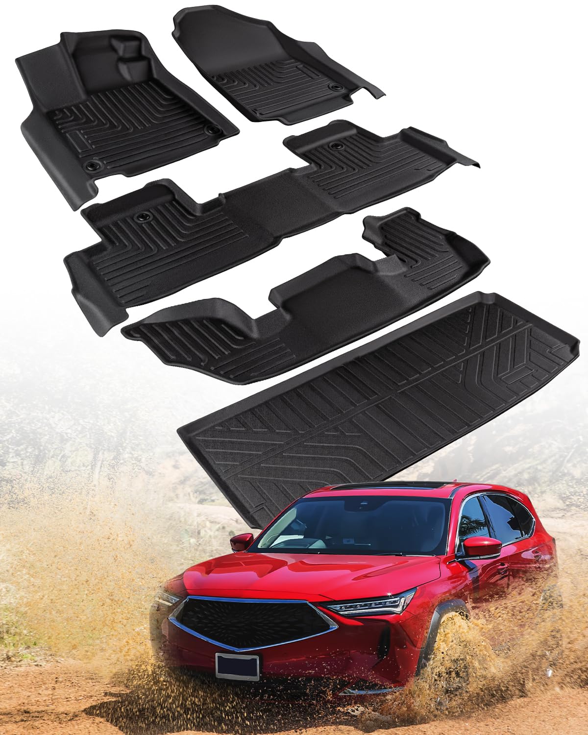 Drcarnow for Acura MDX Floor Mats 2025 2024 2023 2022, Custom Fit 7 Seat 3 Rows with Cargo Liner,All Weather Guard Waterproof Car Mats TPE Rubber Floor Liners Full Set for MDX 2022-2025 Accessories