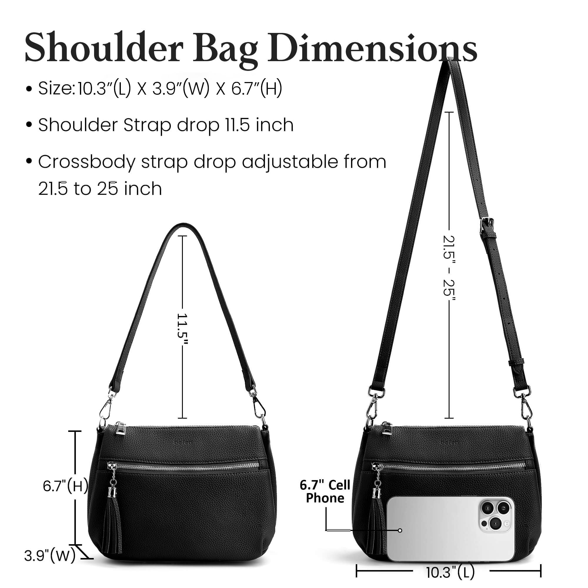 befen Black Genuine Leather Small Crossbody Hobo Purses for Women, Ladies Shoulder Bags Handbags with 2 Shoulder Straps