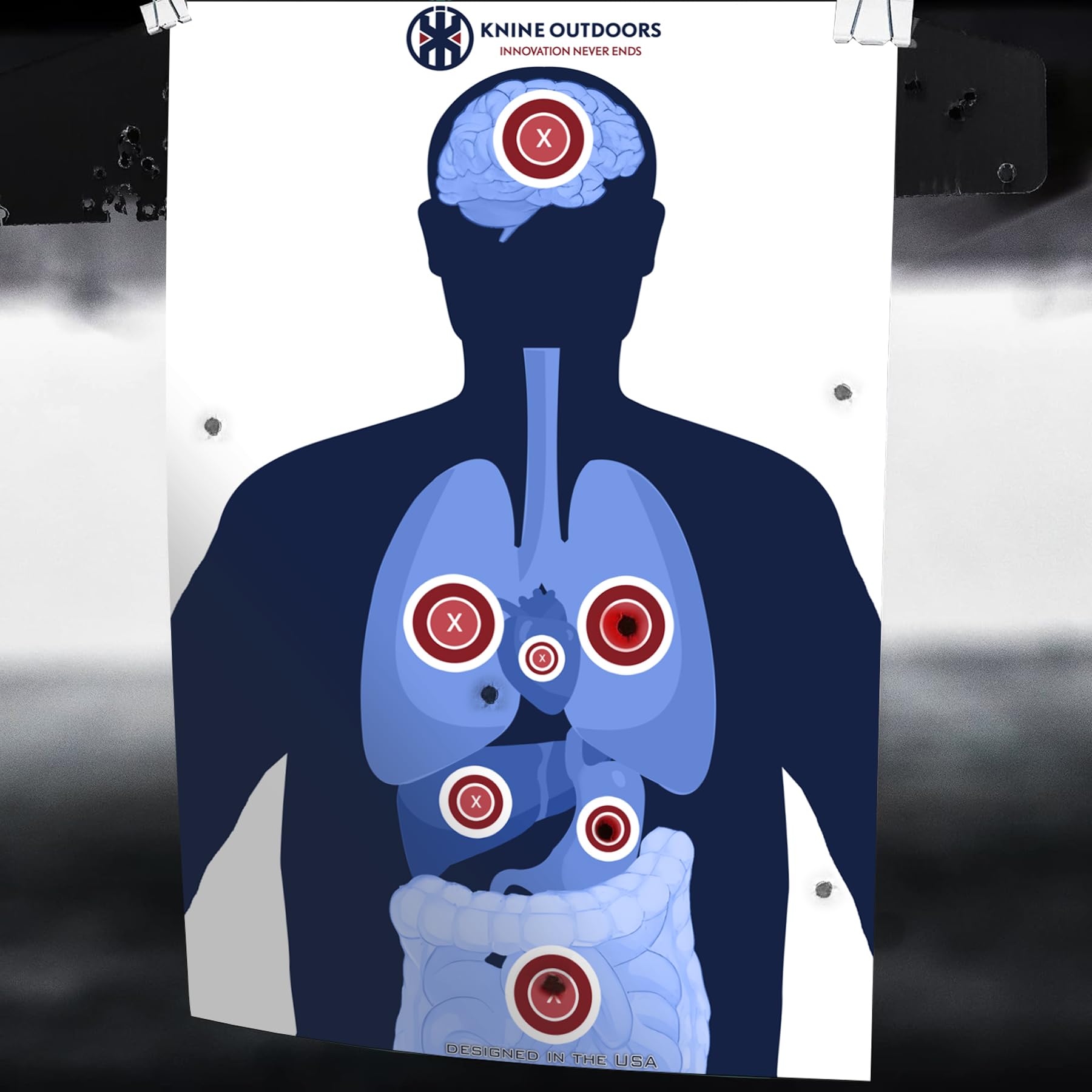 KNINE OUTDOORS Shooting Targets Paper, 12 x18 inch, Bulk for Hunting, Handguns, Pistols, Rifles, Silhouette with Red Bullseye, Human Silhouette (60 Pack)