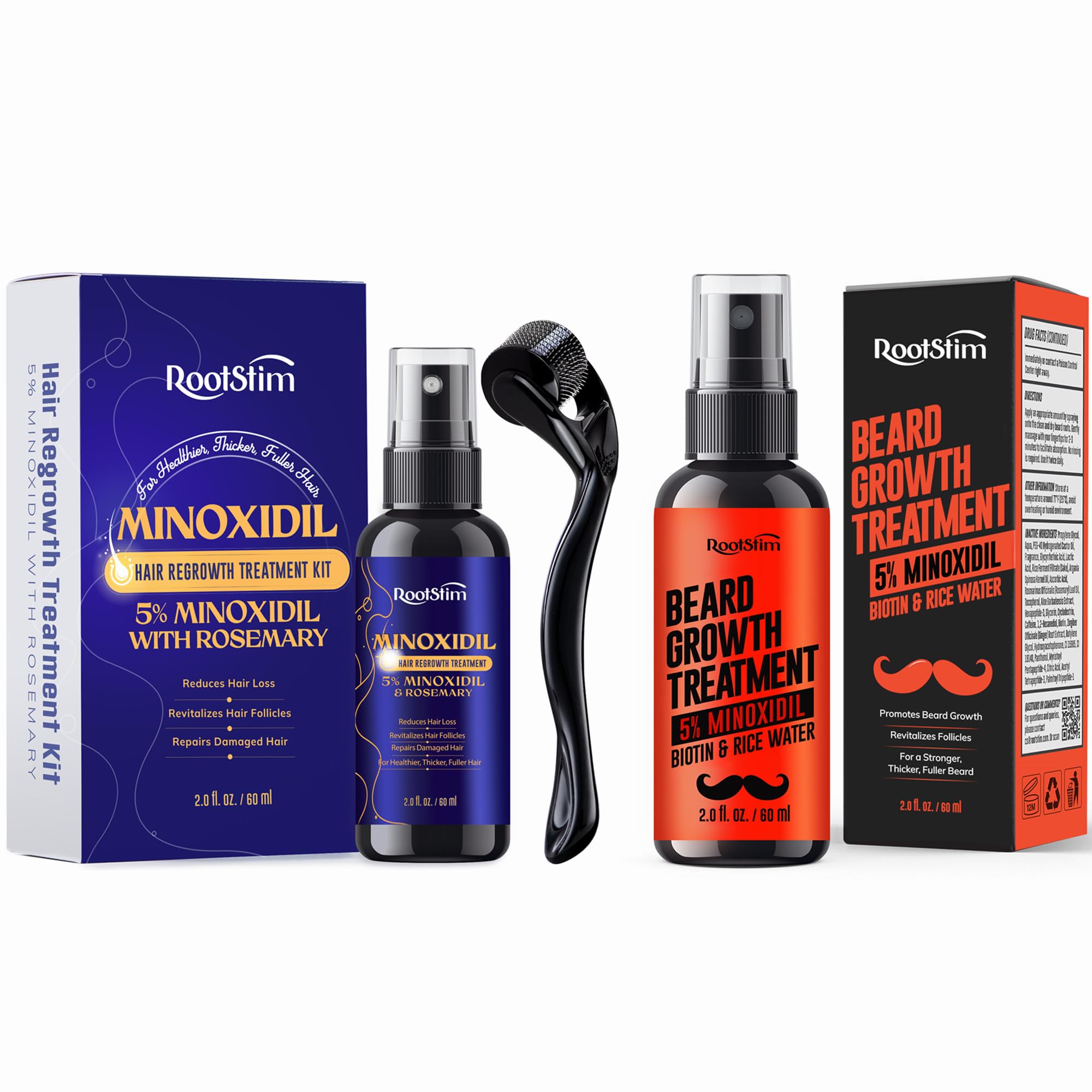 Beard & Hair Growth Kit for Men and Women – Extra Strength Spray with Biotin & Rice Water – Supports Fuller Hairlines, Crowns & Beards – 2 Pack (60mL Each)