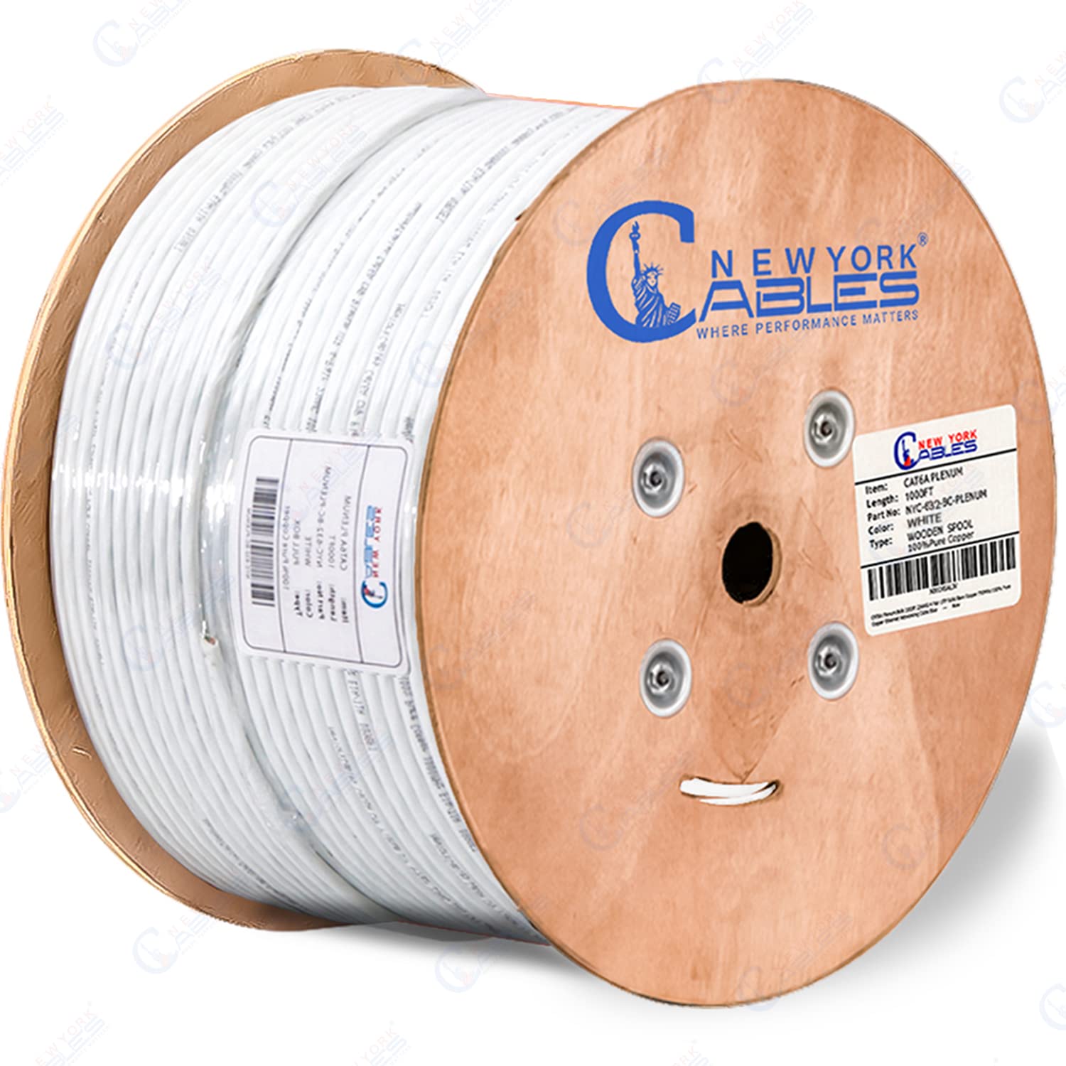 Newyork Cables Cat6a Plenum Cable 1000ft - Certified 100% Solid Pure Copper CAT6 A Ethernet Cable – 23 AWG, 750 MHz, PoE++ - Unshielded Twisted Pair - Cat 6a 10 GB High Speed for Networking & Gaming
