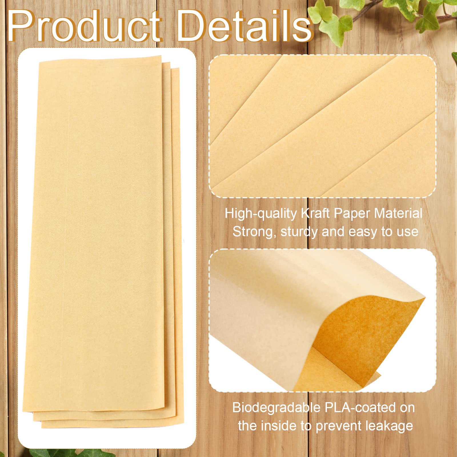 Handepo 2000 Pcs Kraft Brown Paper Bags, 3 x 10 Inch, Churro Bags for Silverware Cutlery Utensils Bakery Treats Pretzel Rods Candy Cookies Kitchen Party Supplies