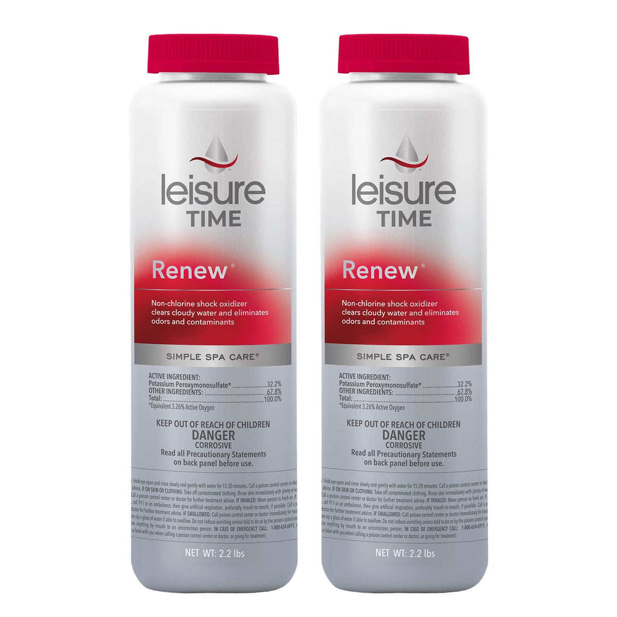 LEISURE TIME RENU2-02 Renew Non-Chlorine Shock for Spas and Hot Tubs, 2.2-Pounds, 2-Pack