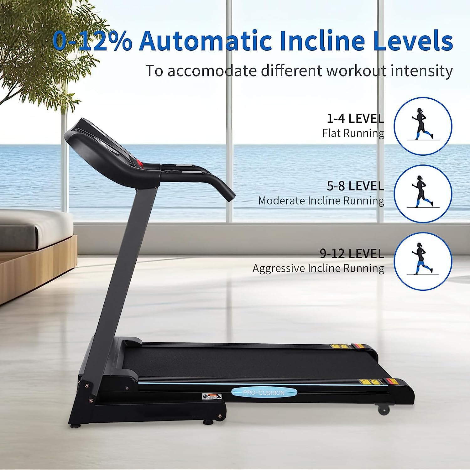 Treadmill with Auto Incline for Home Folding Treadmill with Incline 15 Pre-Set Training Programs Large LCD Display Running Machine Walking Jogging Running Exercise Machine for Office Workout
