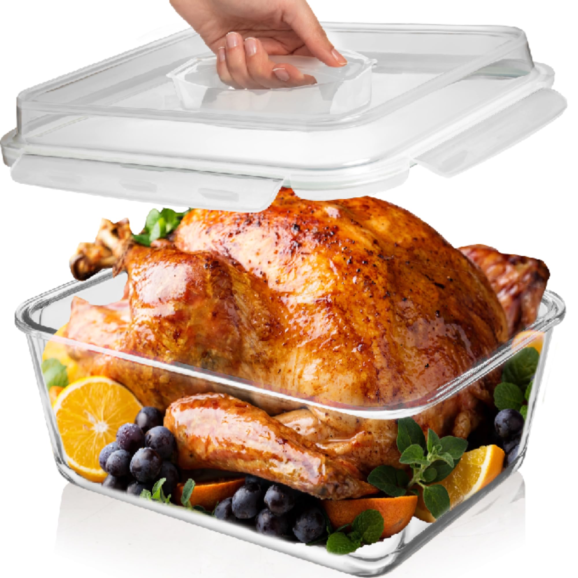 6500 ML / 220 oz / 28 Cup LARGE Glass Food Storage Container with Airtight Locking Lid. Ideal Storing food, Vegetables, Fruits. Baking Casserole, Lasagna, Roasting Turkey, Chicken BPA Free Oven Safe