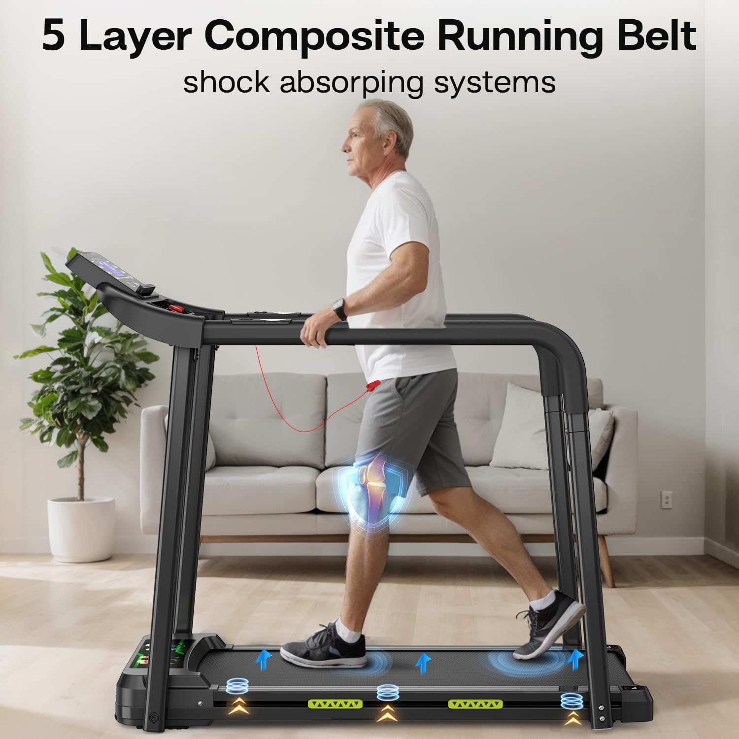 Walking Treadmill with Long Handrail for Balance, Recovery Fitness Exercise Machine Foldable for Home use with Holder for Phone & Cup,LCD Display, 300 lbs Capacity