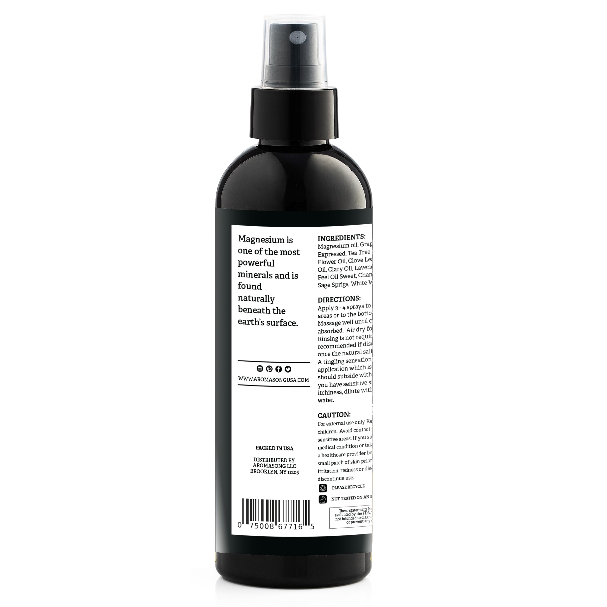 Aromasong Magnesium Spray Lavender - Extra Strength (23mg in Each Spritz) 8 Oz - Natural and Pure Magnesium Oil Spray - Made in The USA - for Leg Discomfort and Promotes a Calm Sleep