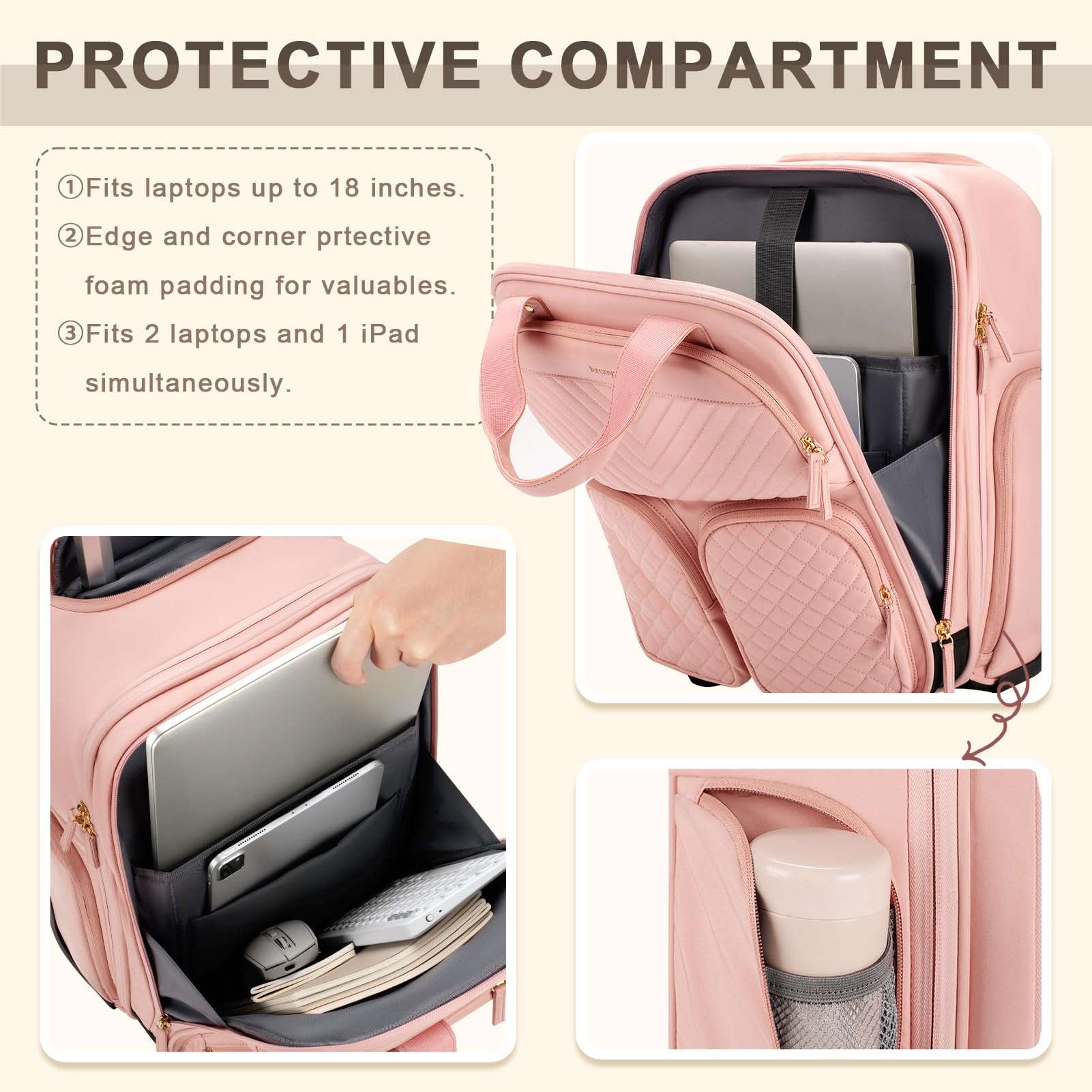 Arcoyard Small Underseat Carry On Luggage with Wheels, Lightweight Travel Airline Approved Personal Item Bag, Multiple Compartments Carry-On Rolling Suitcase for Women, Pink