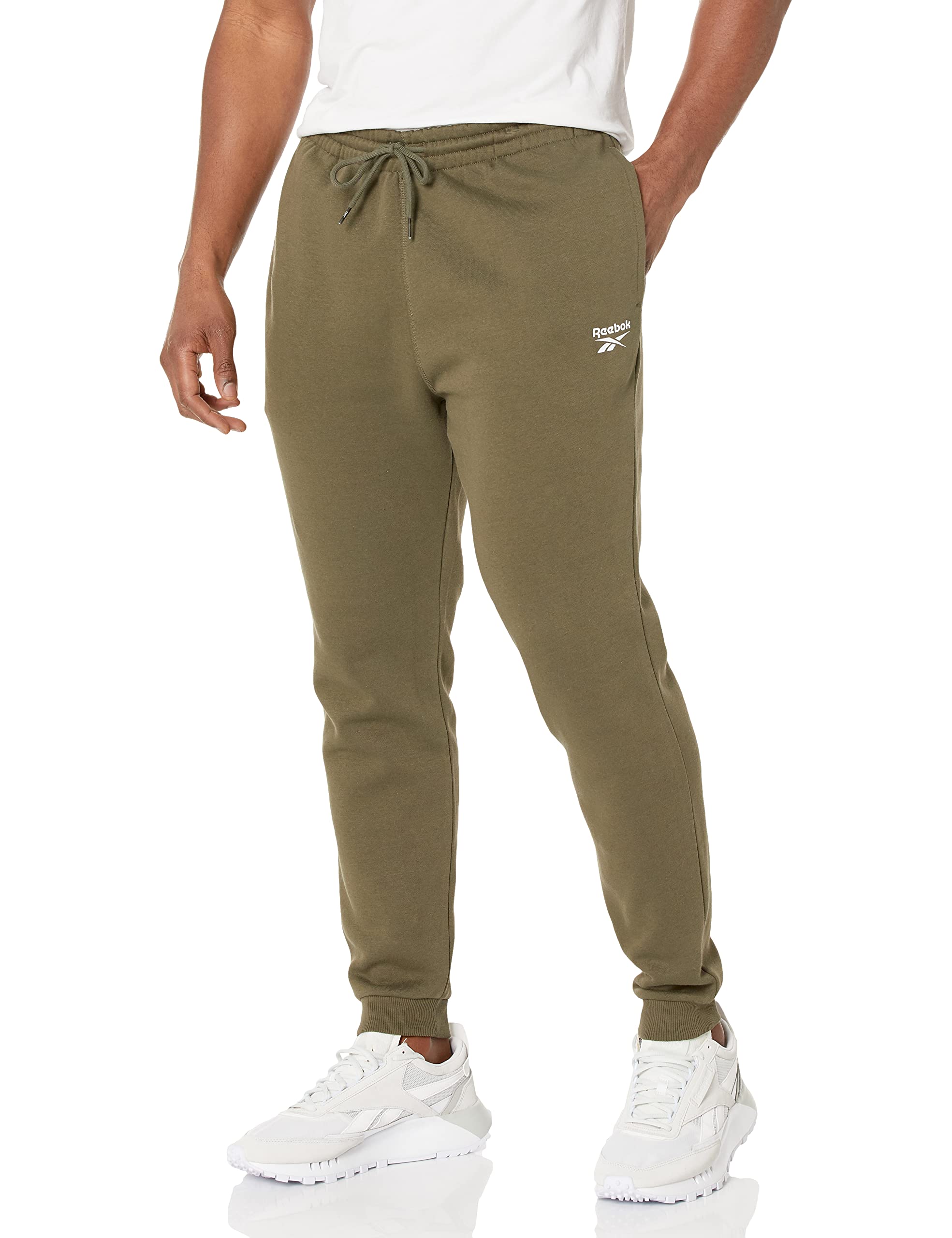 Reebok Men's Standard Jogger, Army Green/White Small Logo, Large