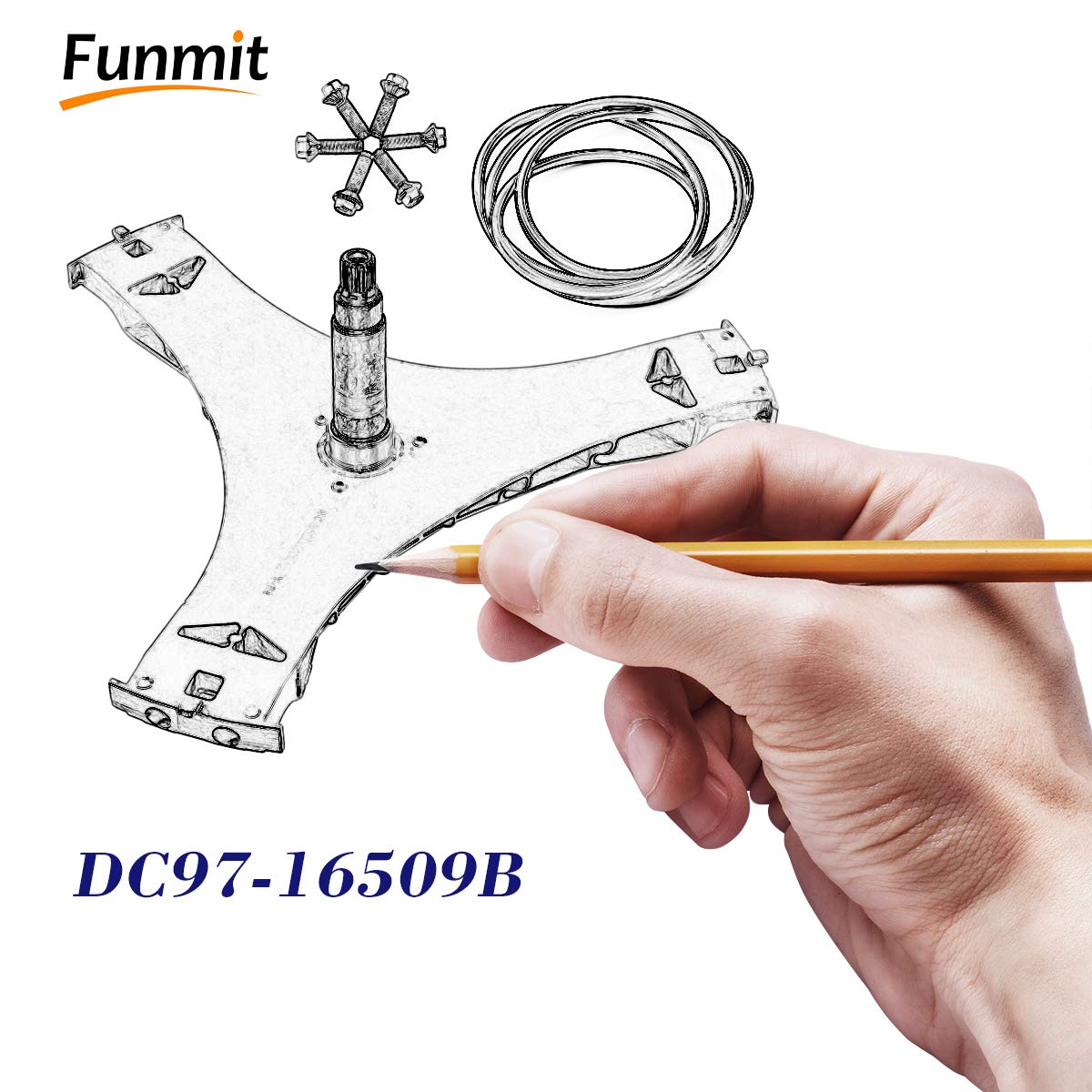 Funmit DC97-16509B Washer Flange Shaft Assembly & DC60-40137A Hex Mounting Bolt (6pcs) & DC69-00804A Gasket Seal Compatible with Samsung Washing Machine Replace DC97-16509B DC97-16509A