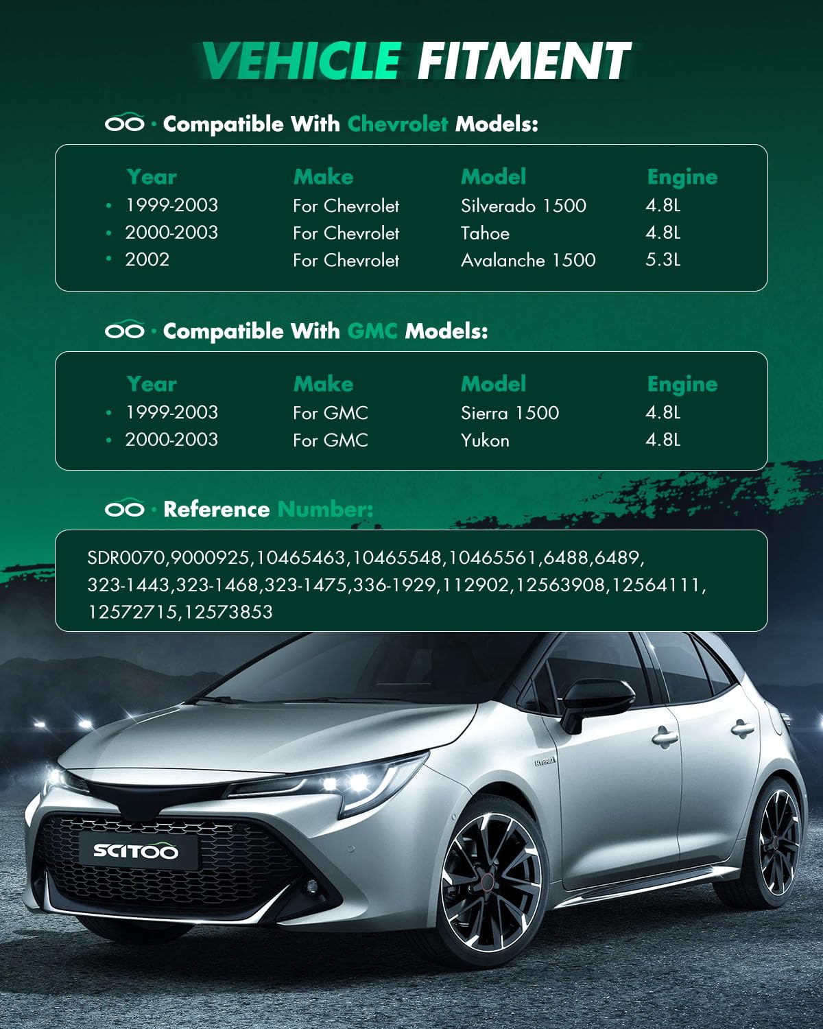 SCITOO Starters SDR0070 6489N 323-1443 fit for Chevrolet for Silverado 1500 2001-2003 for Tahoe 2001-2003 4.8L for Express Vans 2003 for GMC for Savana Vans 2003 for Sierra 1500 2001 2002 4.8L 5.3L