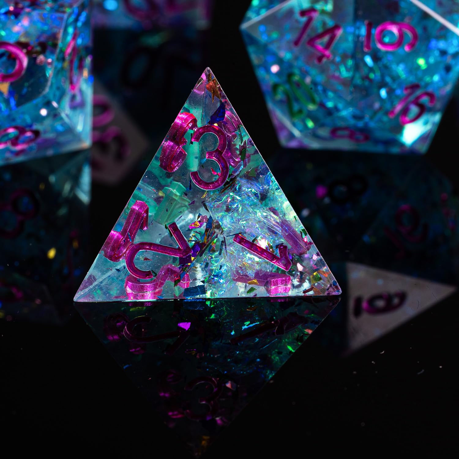 Fugacity DND Dice Set,Handmade Sharp Edge 7 Piece Resin Dice-Dungeons and Dragons Polyhedral Dice Set, D&D Dice Set with Gift Dice Case for RPG MTG Table Games