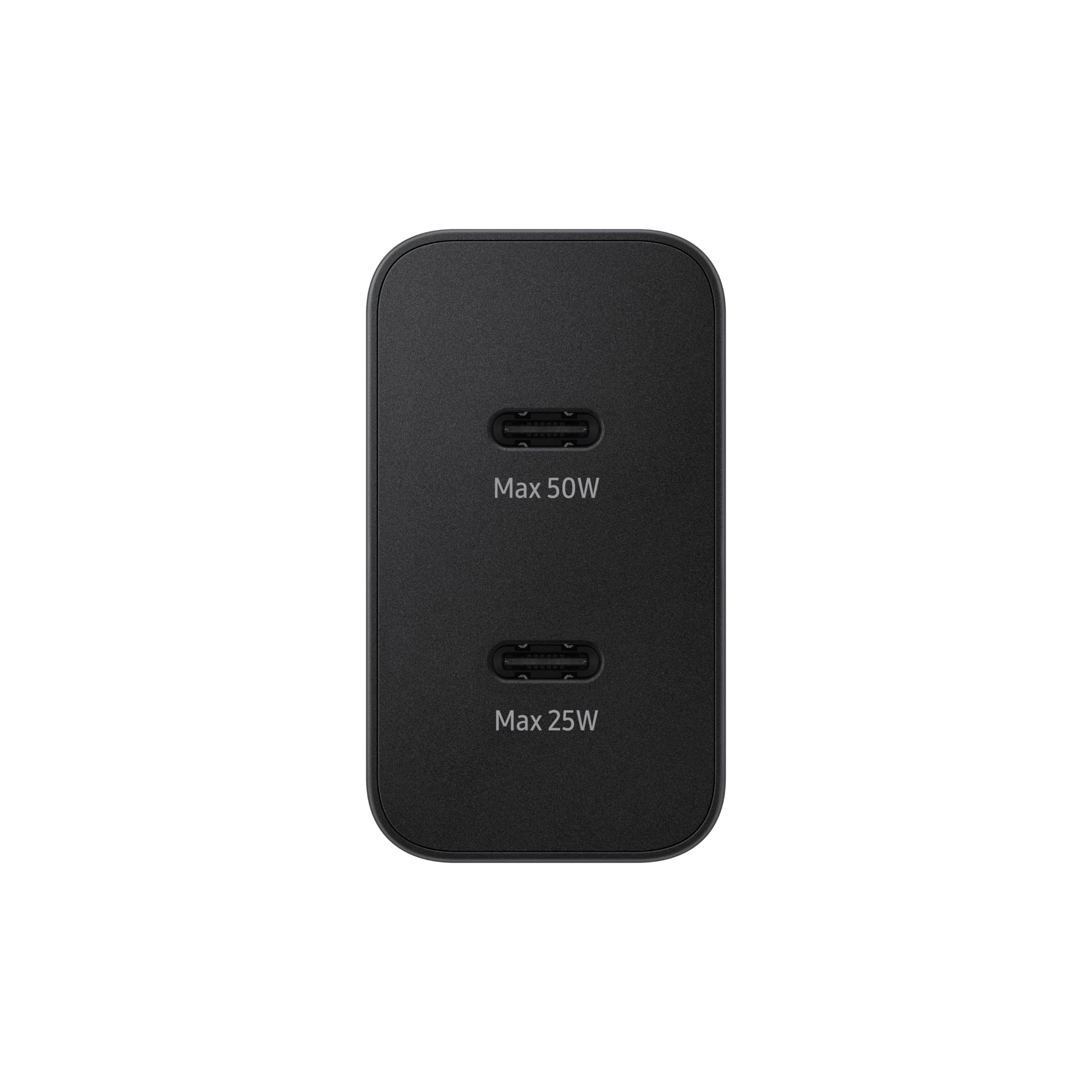 SAMSUNG 50W Duo Power Adapter Wall Charger, 2 Ports, Cable Included, Super Fast Charging 2.0 for Galaxy Phones, Tablets, USB Type C Devices, Low Standby Power Consumption, EP-T5020XBEGUS, Black