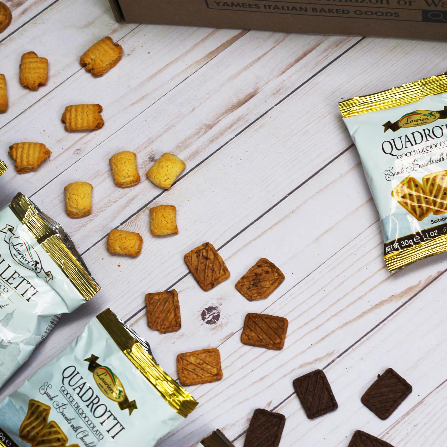 Cookies Variety Pack - Shortbread Cookie Gift Box - Assortment of 30 Packs - Gourmet Italian Cookies Individually Wrapped - Tea Cookies - Chocolate, Chocolate Chips, Coconut, Cranberry & Sesame, Ginger & Cinnamon - Kosher, Vegan