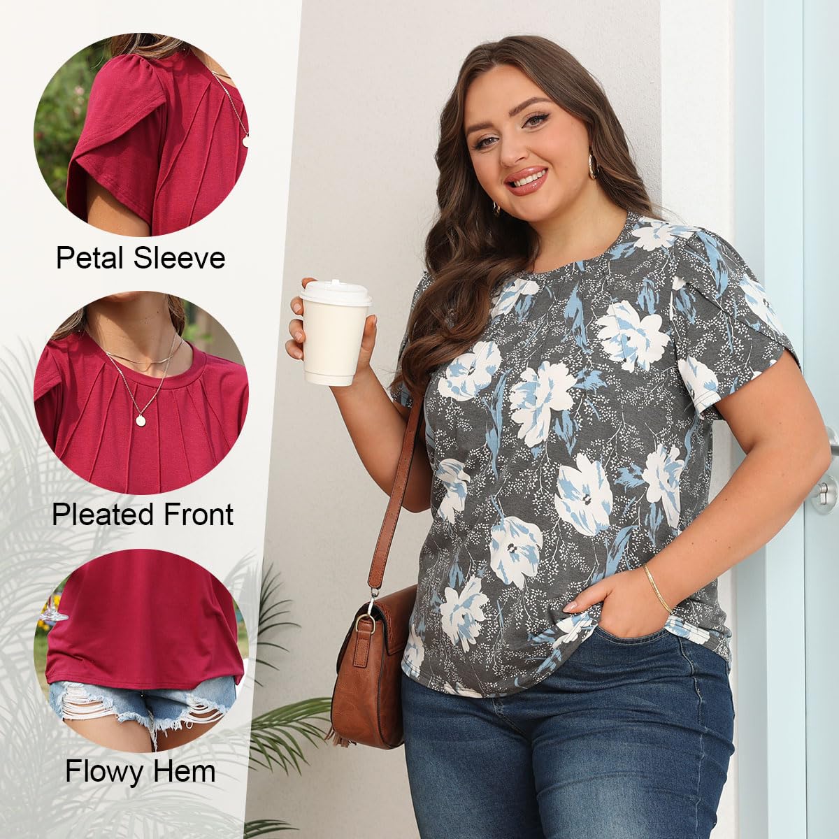 Addtoo Womens 2025 Tops Summer Casual Tshirts Spring Short Sleeve Trendy Dressy Blouses Flowy Tunic L