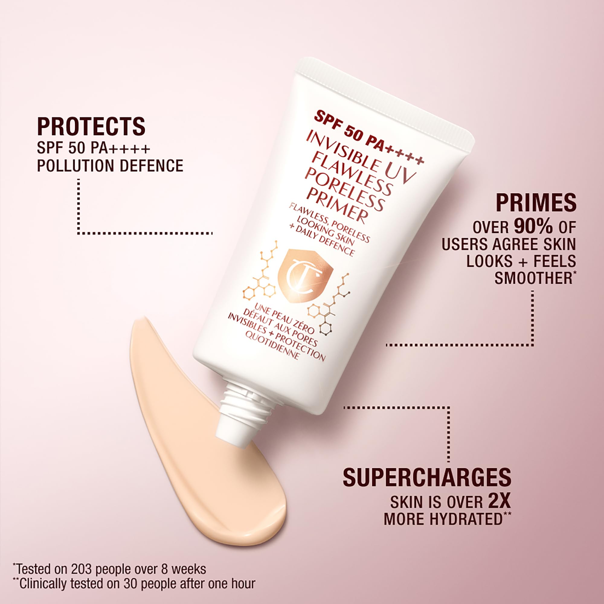 Charlotte Tilbury Invisible UV Flawless Makeup Primer - Broad Spectrum SPF 50 Sunscreen & Poreless Face Primer - Enriched with Hyaluronic Acid to Hydrate, Protect & Prime Skin (30ml)