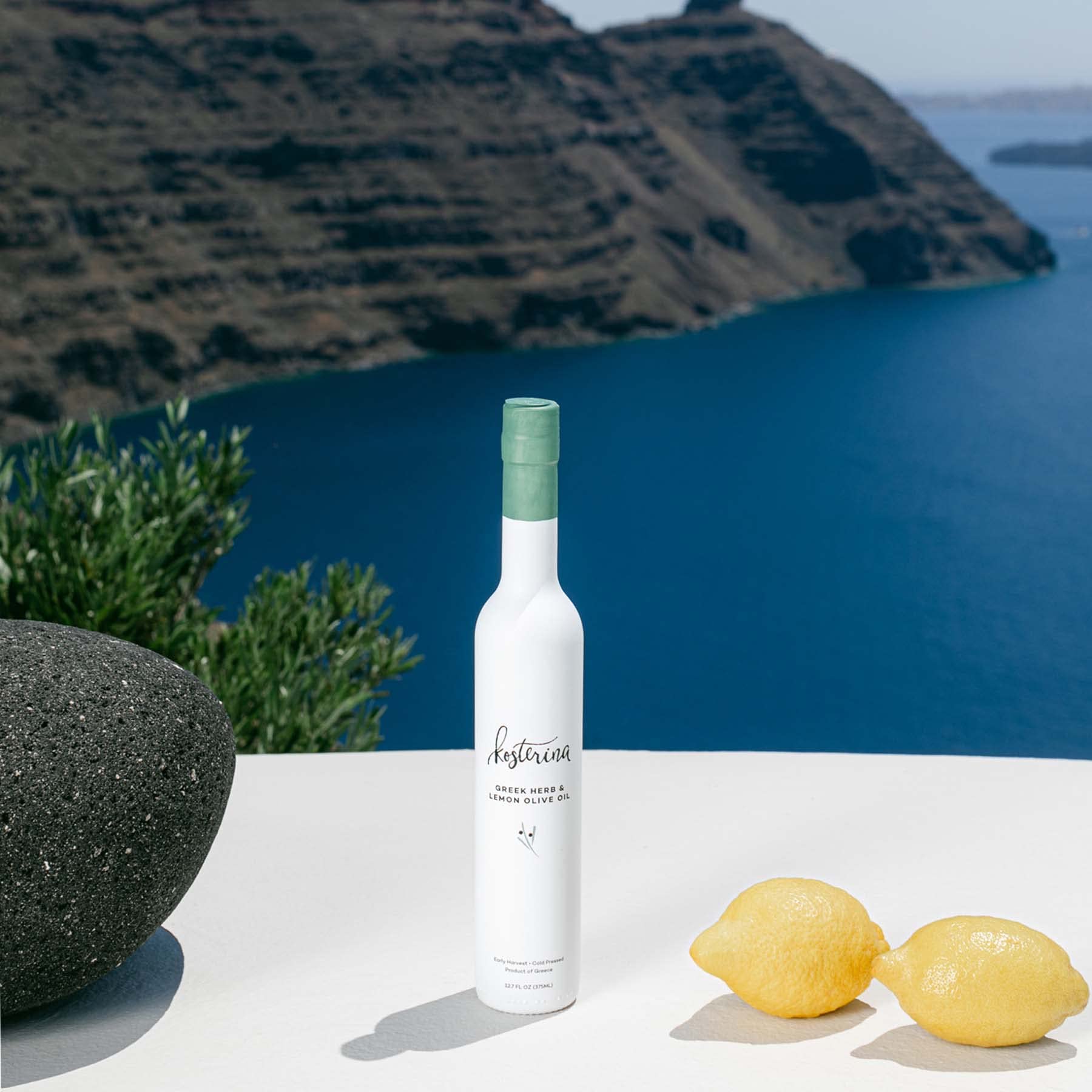 Kosterina - Greek Herb & Lemon Olive Oil, Cold-Pressed EVOO, Made from 100% Pure Early Harvested Koroneiki Olives, Authentic Mediterranean Flavors, Incredible Superfood, Smooth & Fresh Taste (12.7 oz)