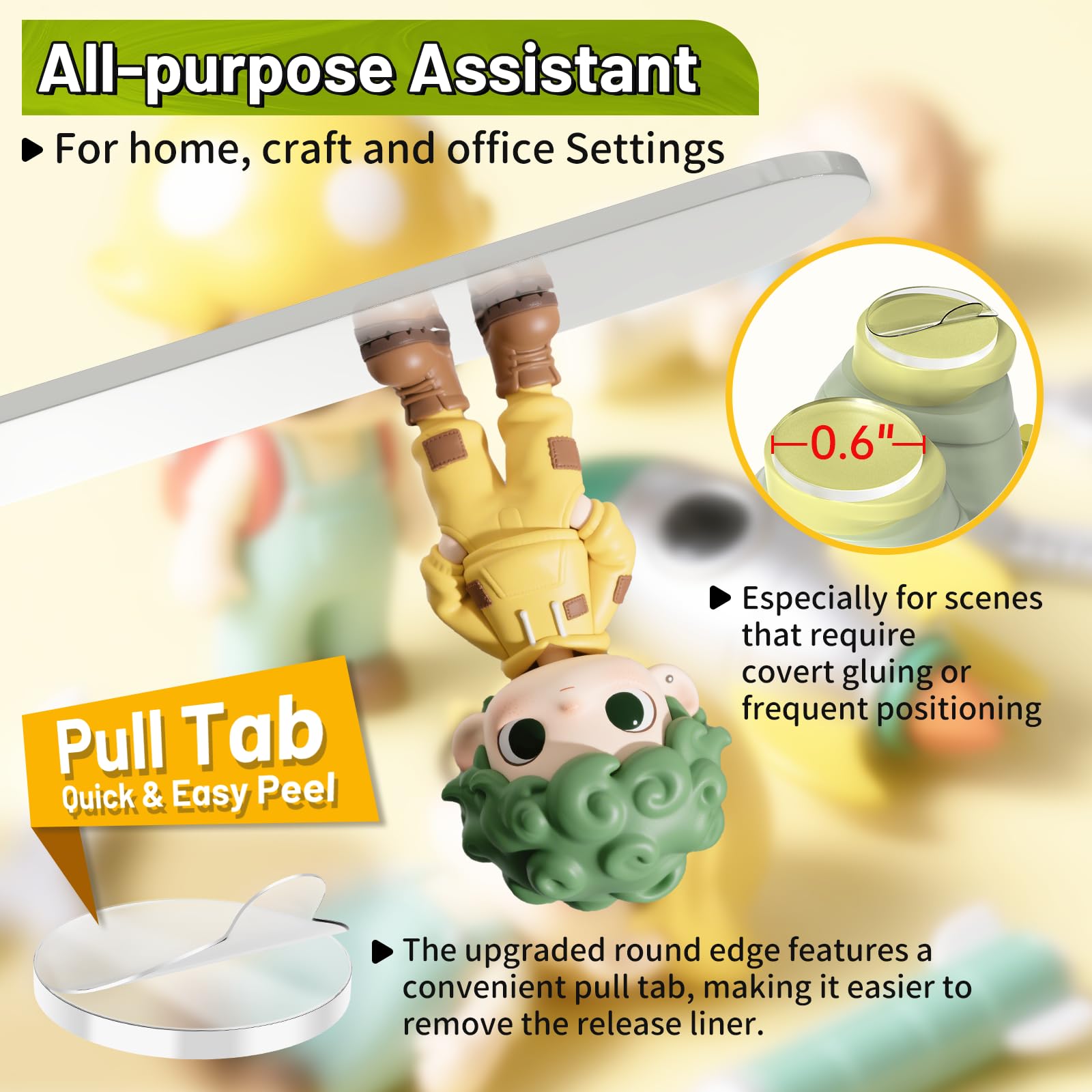 PHIXBEAR Upgraded 360Pcs Double Sided Tape Sticky Dots with Pull Tab, Removable Adhesive Mounting Putty No Trace Dots, 0.6" Clear Sticky Tack for Museum Picture Crafts & DIY