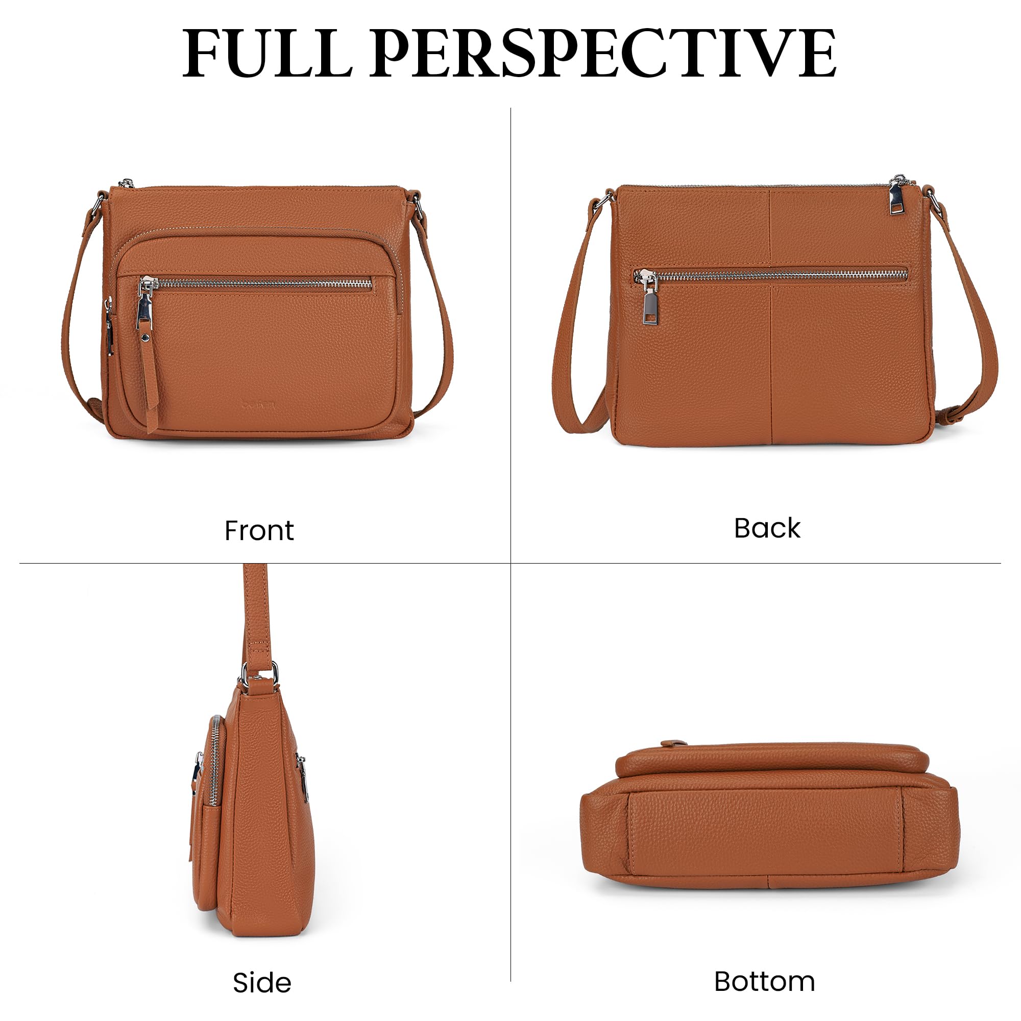 befen Genuine Leather Crossbody Bags for Women, RFID Blocking Leather Purse with Built in Wallet, Womens Handbag Shoulder Bag with Multi Zipper Pockets, Brown