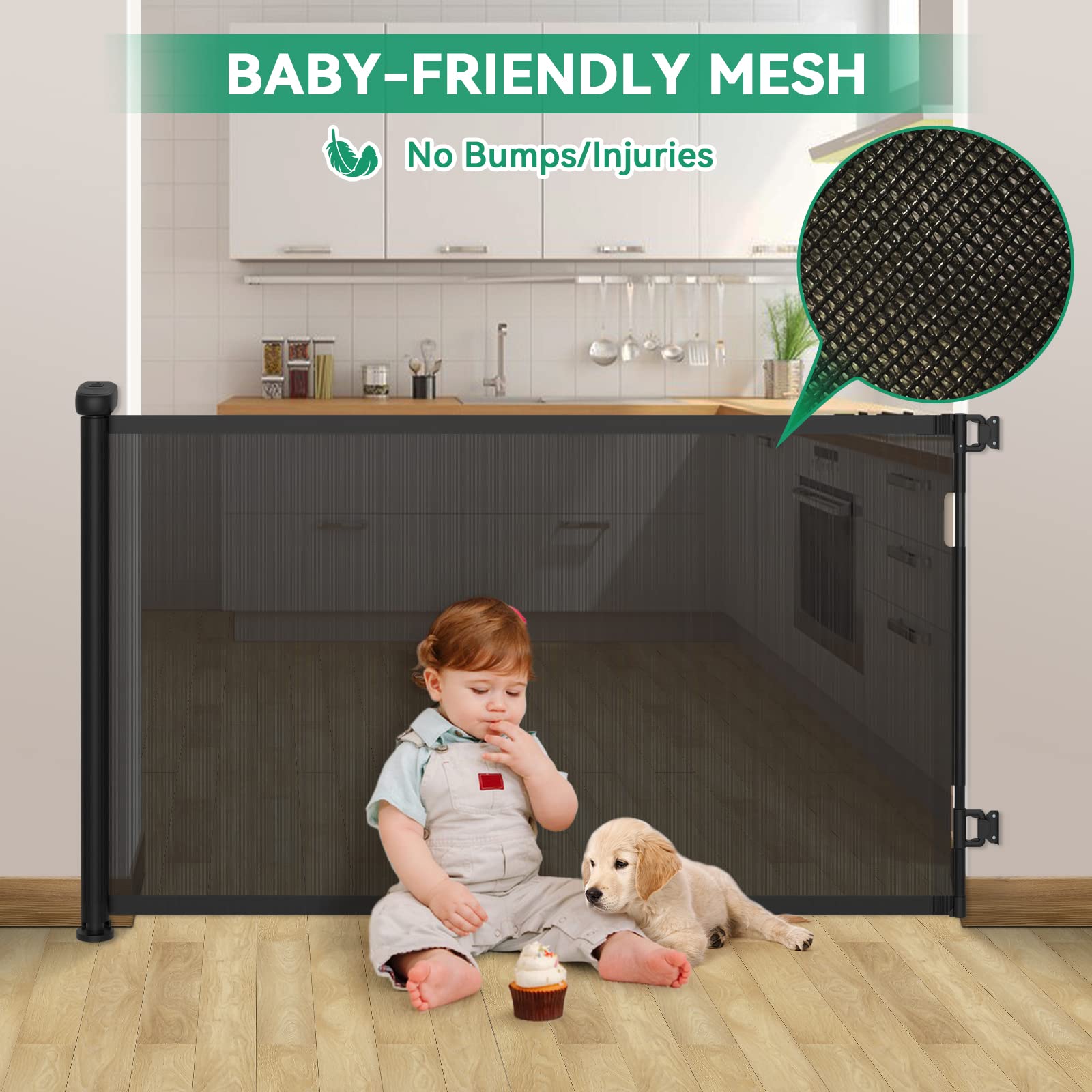Retractable Baby Gate, 33" Tall, Extends up to 55'' Wide, Child Safety Baby-Gate, Dog Gate, Pet Retractable Gates for Stairs, Doorways, Hallways, Indoor and Outdoor