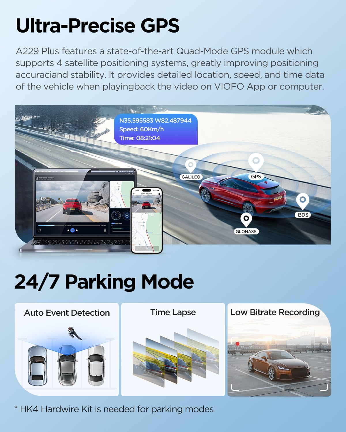 VIOFO A229 Plus Dash Cam Front and Rear, Dual STARVIS 2 Sensors, 2 Channel HDR, 1440P+1440P Voice Control Car Dash Camera, 5GHz Wi-Fi, Ultra-Precise GPS, 24 Hours Parking Mode, Support 512GB Max