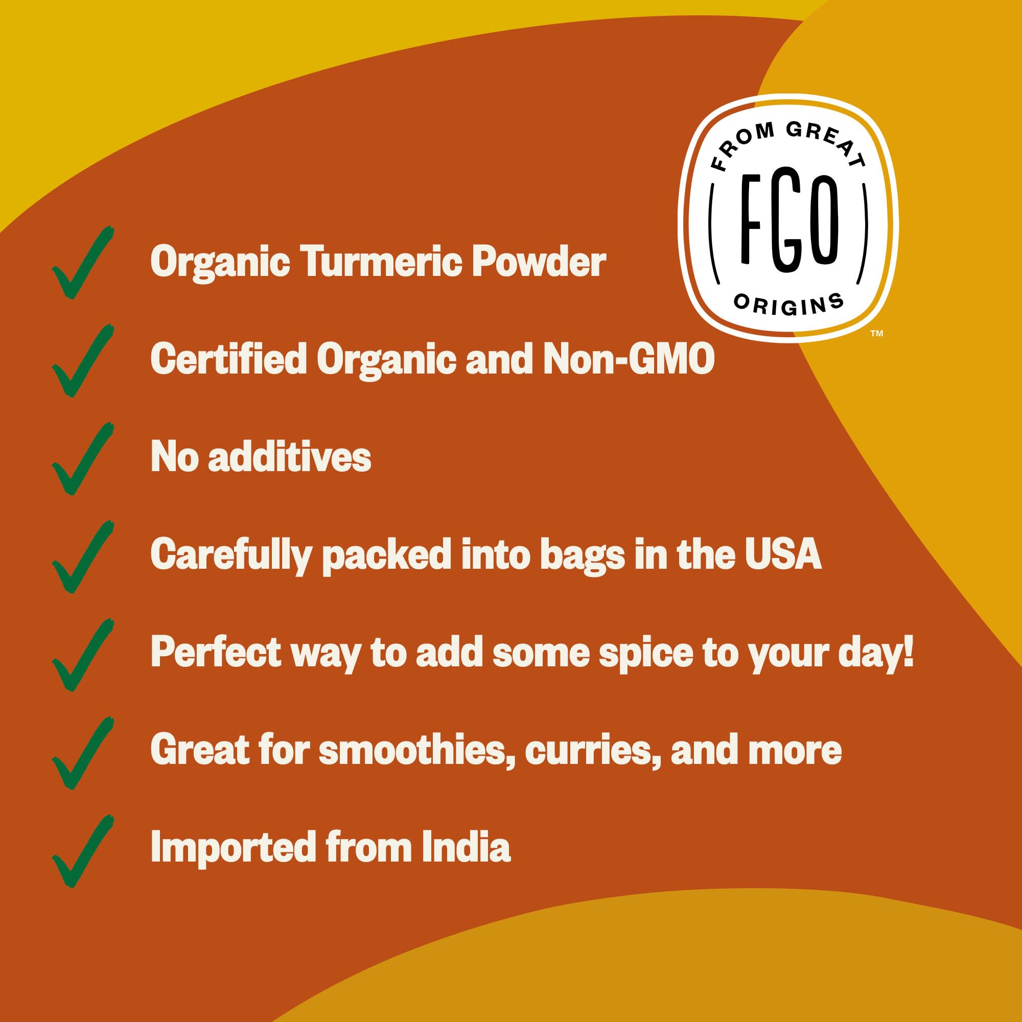 FGO Organic Turmeric Powder w/Curcumin, from India, 8oz, Packaging May Vary (Pack of 1)