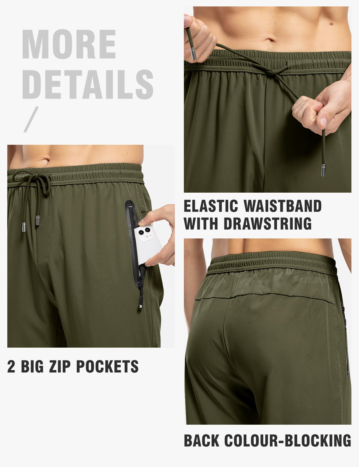 TBMPOY Men's Travel Hiking Pants Lightweight Athletic Wind Athletic Pant Windbreaker Fishing Active Jogger Green L