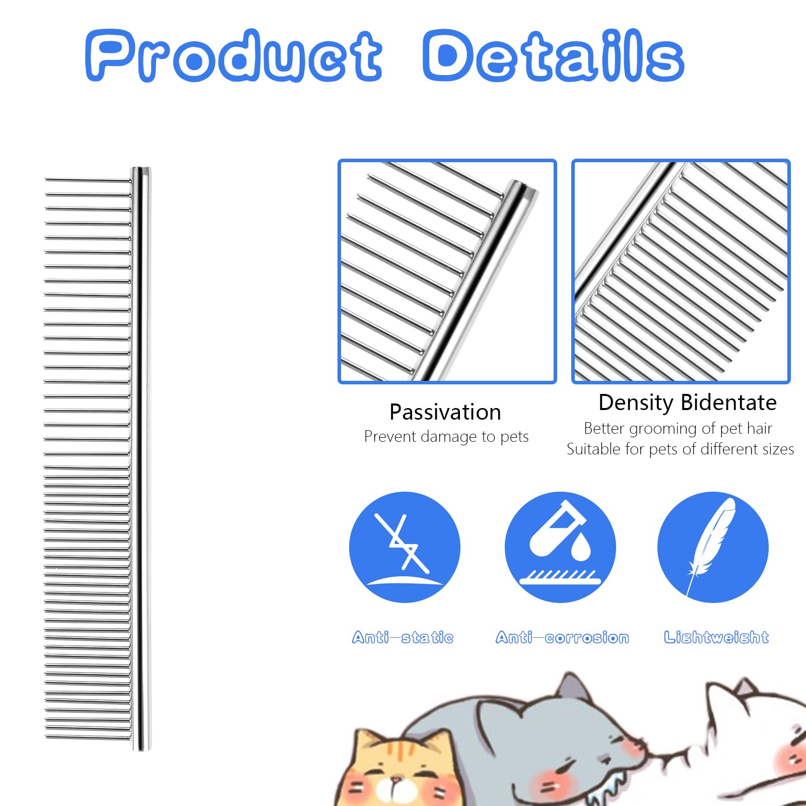 Grevosea 2 Pack Dog Combs for Grooming Matting, Metal Dog Comb Dematting Comb for Dogs Cats Stainless Steel Dog Grooming Comb Pet Comb with Rounded Teeth for Removes Tangles and Knots