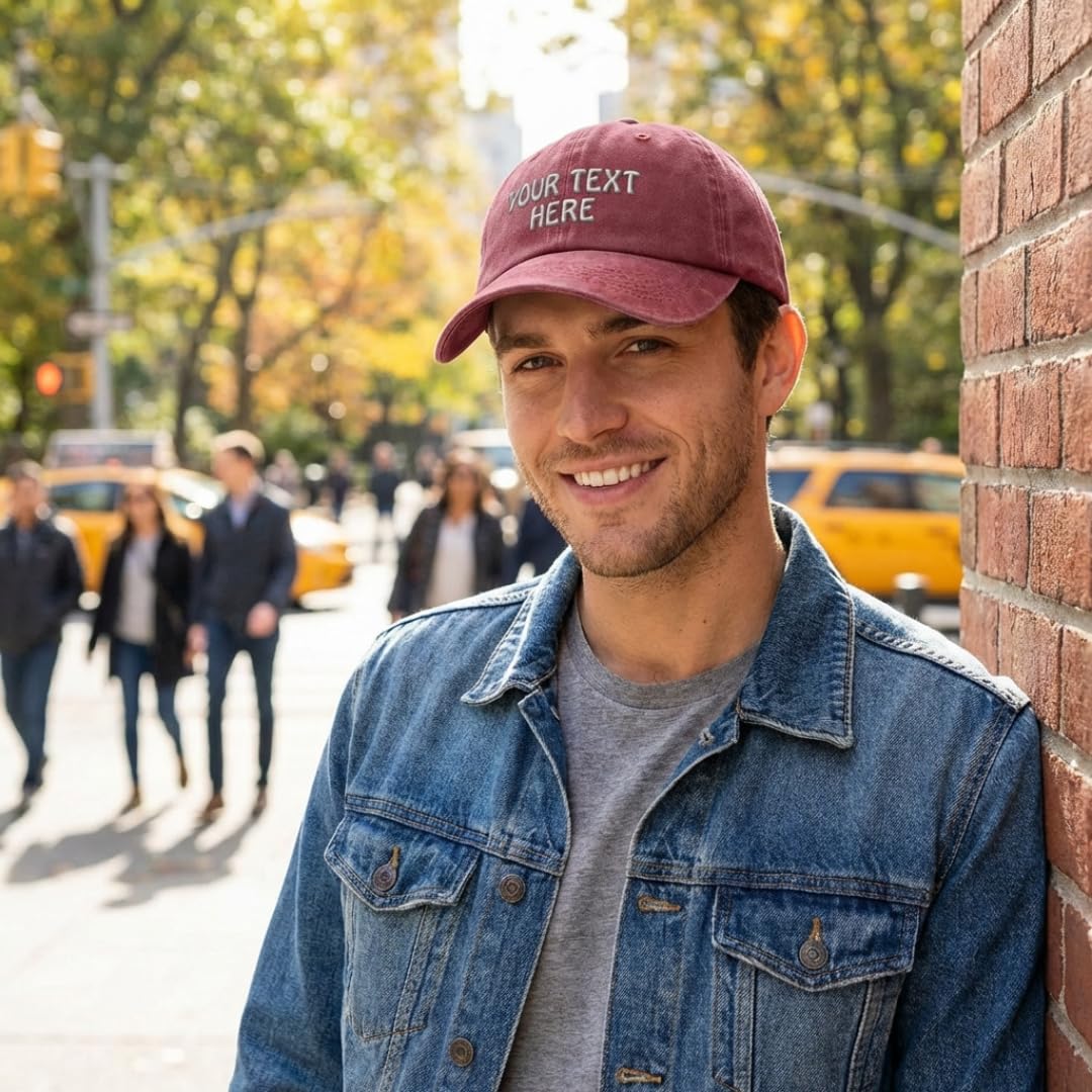Soft Washed Baseball Cap Custom Hat Personalized Text Cotton Dad Hats for Men & Women Buckle Closure Red