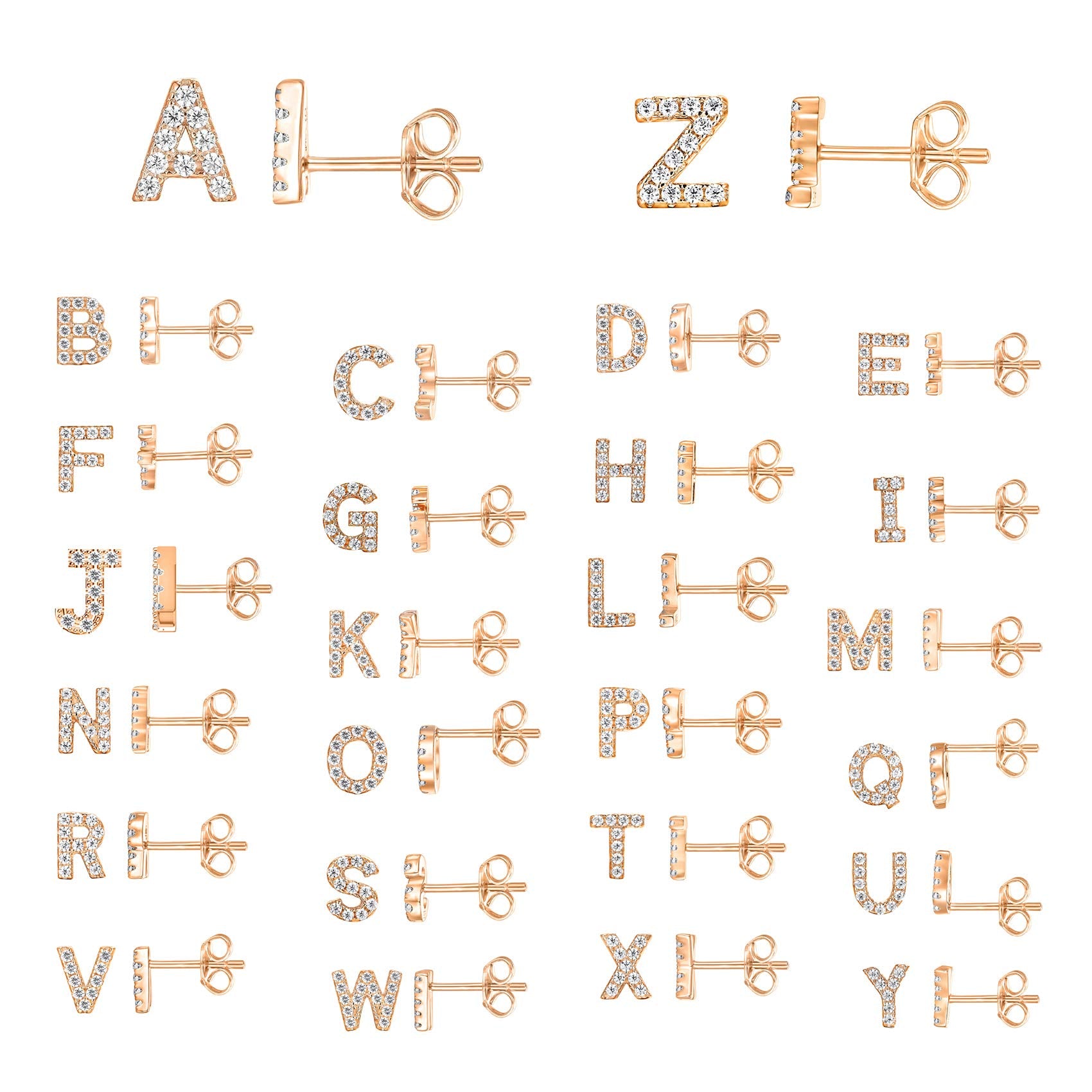PAVOI 14K Rose Gold Plated Sterling Silver CZ Alphabet Letter Earrings | Initial Earrings for Women | Letter M
