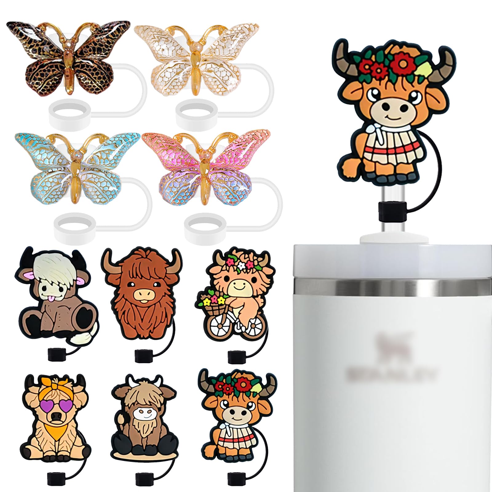 YKIAMGH 10 Pack Cute Straw Toppers