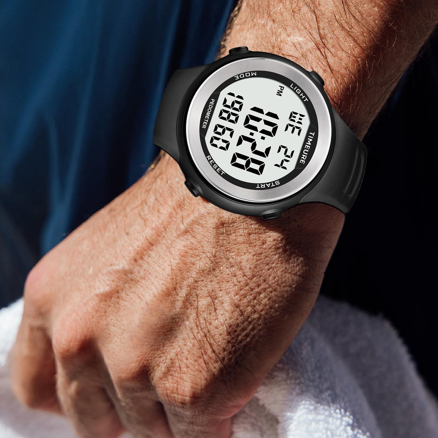 Mens Pedometer Watch for Walking Step Counter Watch No Charging, No App Connection, with EL Backlight. Simple, Practical Choice for Mobile-Free Fitness Enthusiasts TIMEURE-2308 (Black)