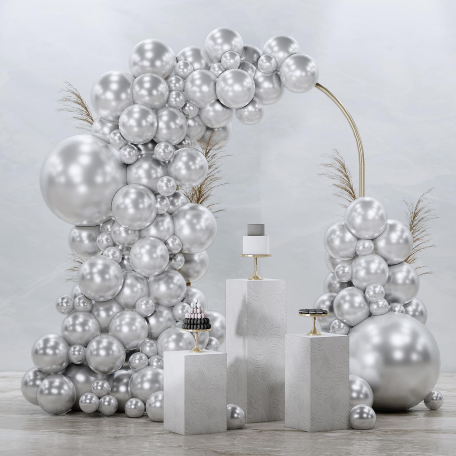 PartyWoo Metallic Silver Balloons 90 pcs Different Sizes Pack of 18 12 10 5 Inch Chrome Silver Balloon Arch Kit Garland for Graduation New Year Wedding Birthday Party Decorations Silver-G102