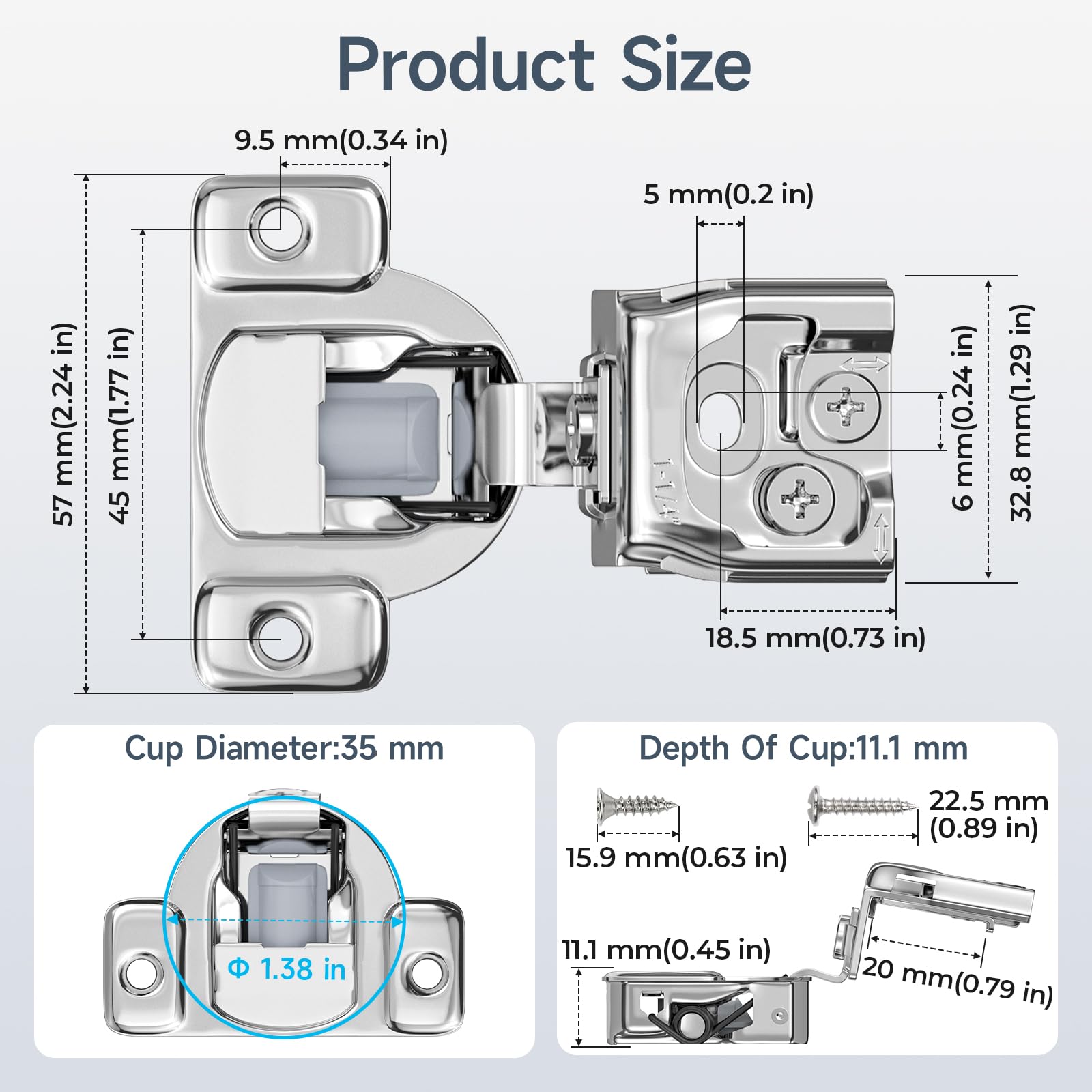 HOSOM 50 Pack 1-1/4" Overlay Soft Close Cabinet Hinges, Kitchen Cabinet Hinges, Cabinet Door Hinges, Soft Close Hinges for Kitchen Cabinet Doors, 3-Way Adjustment Cabinet Hinges Conccealed, 105 Degree
