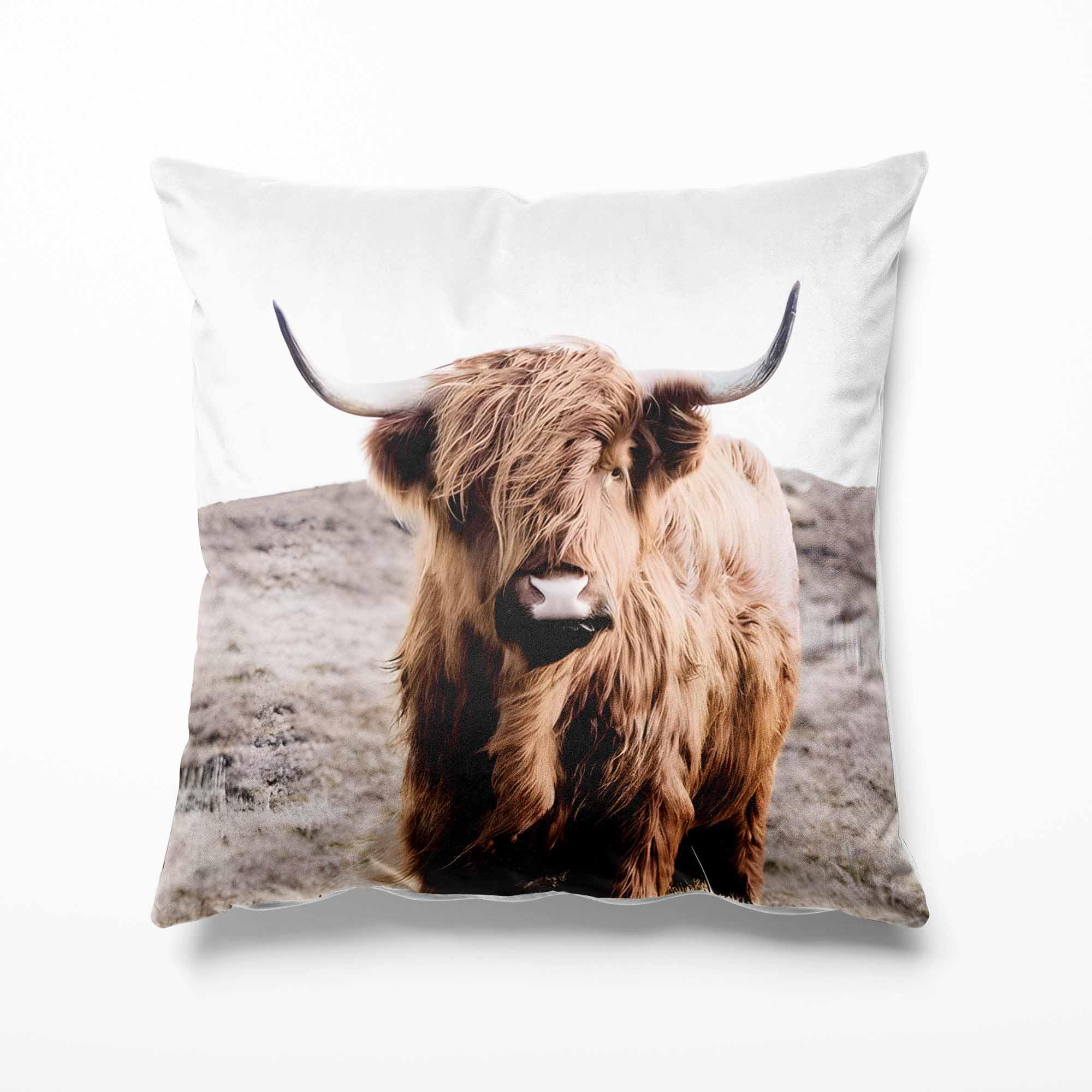 TopXmai Highland Cow Flannel Pillow Cover,Brown Print Cow Pillow Covers Decor Vintage Country Farmhouse Art for Gifts and Home Decor Throw Pillow Cover (18x18 Inch)