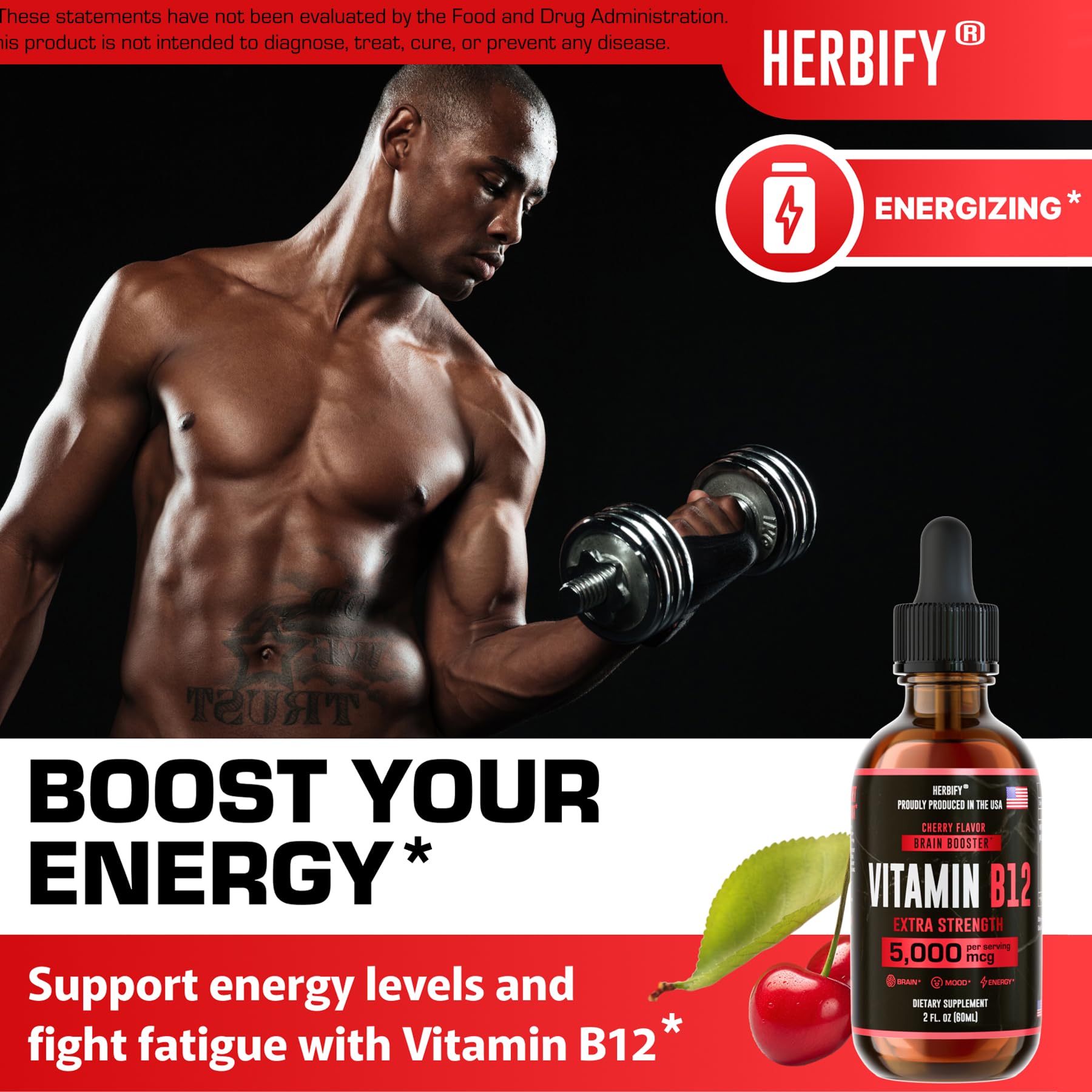 HERBIFY Vitamin B12 Methylated Multivitamin Energy Supplements for Women & Men - Liquid B12 Vitamins 5000 Mcg Methylcobalamin - Energy Support and Immune Health Liquid Vitamin 2 Oz