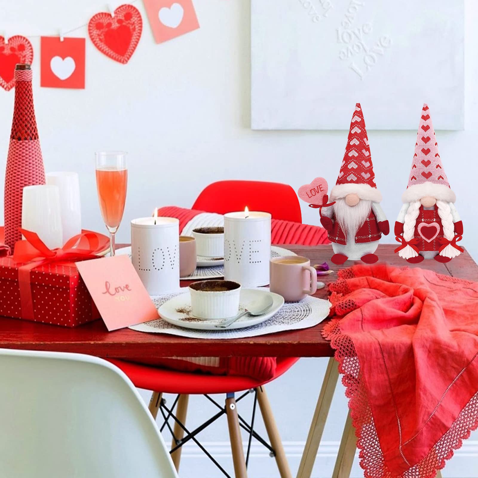 CRCZK Valentine's Day Gnomes Plush Decor, 2 Pack Mr & Mrs Handmade Tomte Swedish Gnome, Valentines decorationes Home Table Elf Gnomes Ornaments -Sweet Valentine's Day Present