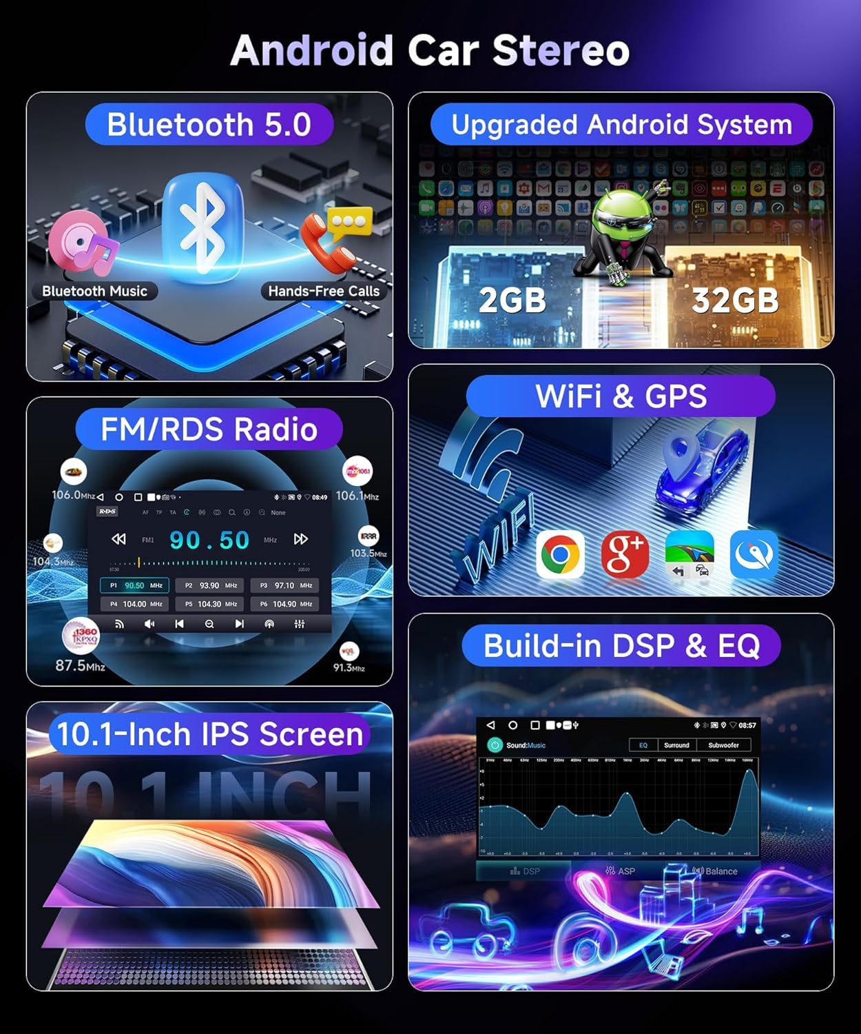 DSP Radio for Honda Accord 8th 2008-2012 Car Stereo with Wireless Carplay Android Auto,10.1 Inch 1080P Touch Screen EQ FM/RDS GPS Chip 26UIs 5.0Bluetooth WiFi AHD Backup Camera Mic 2G+32G